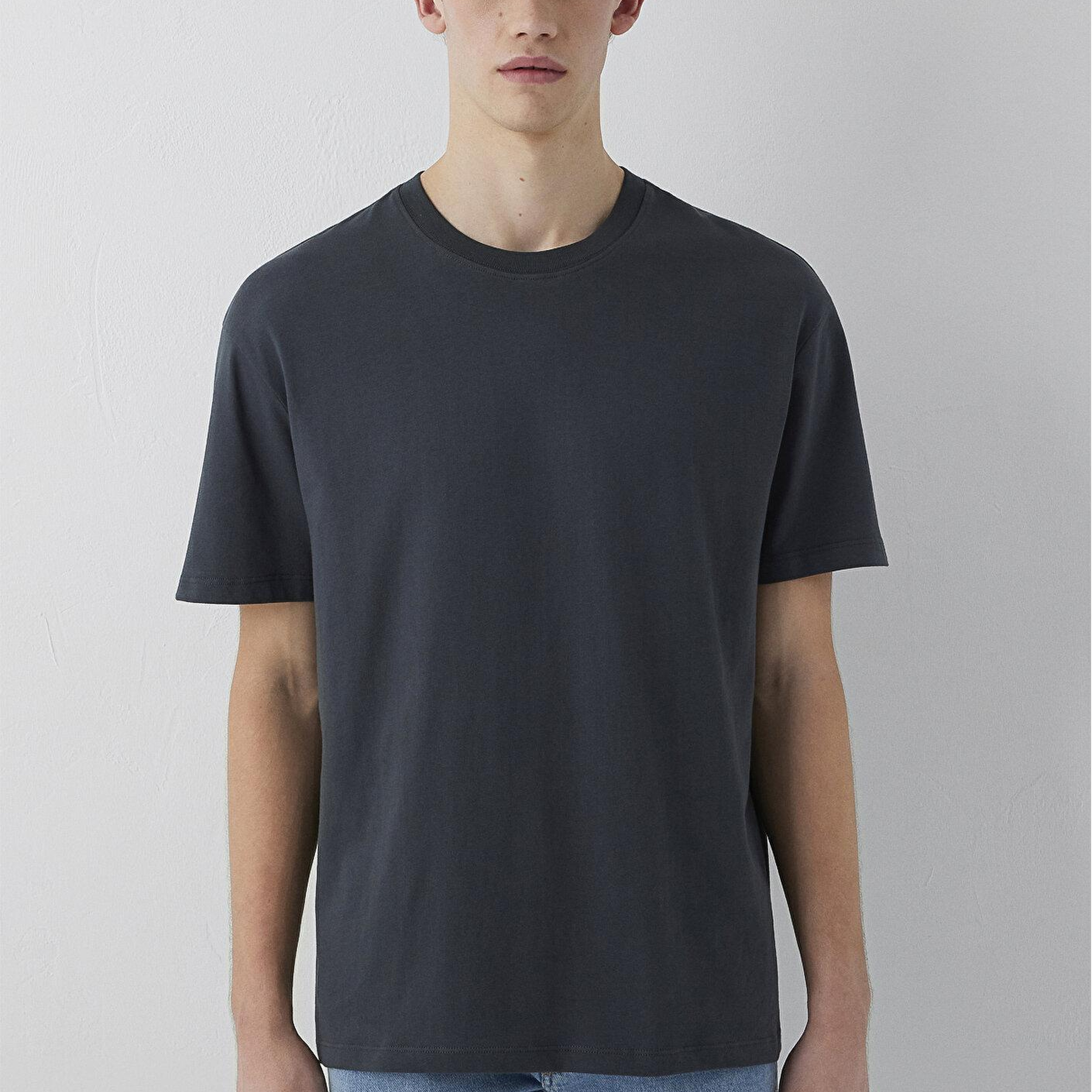 Mavi Antrasit Basic Tişört Loose Fit / Bol Rahat Kesim 066249-91268