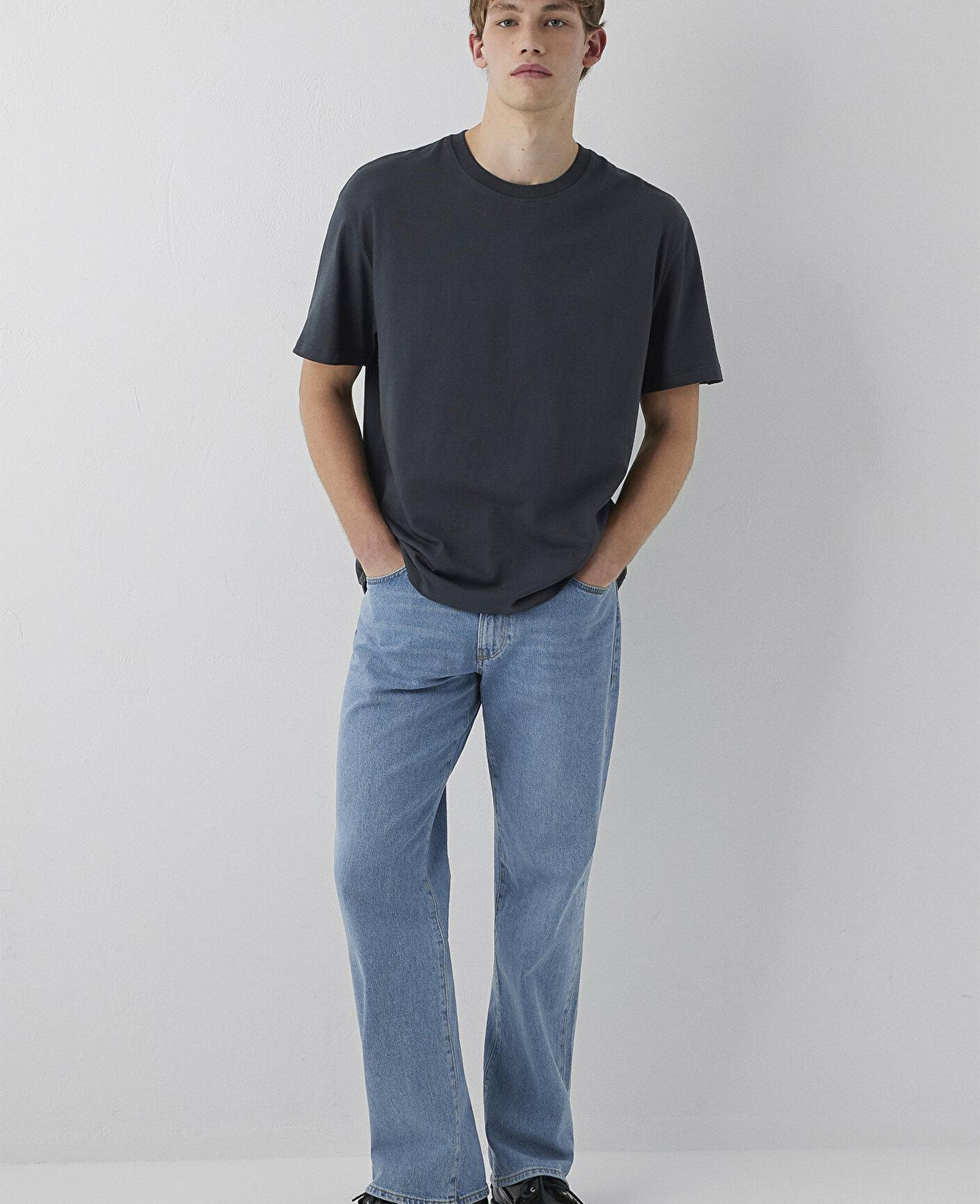 Mavi Antrasit Basic Tişört Loose Fit / Bol Rahat Kesim 066249-91268