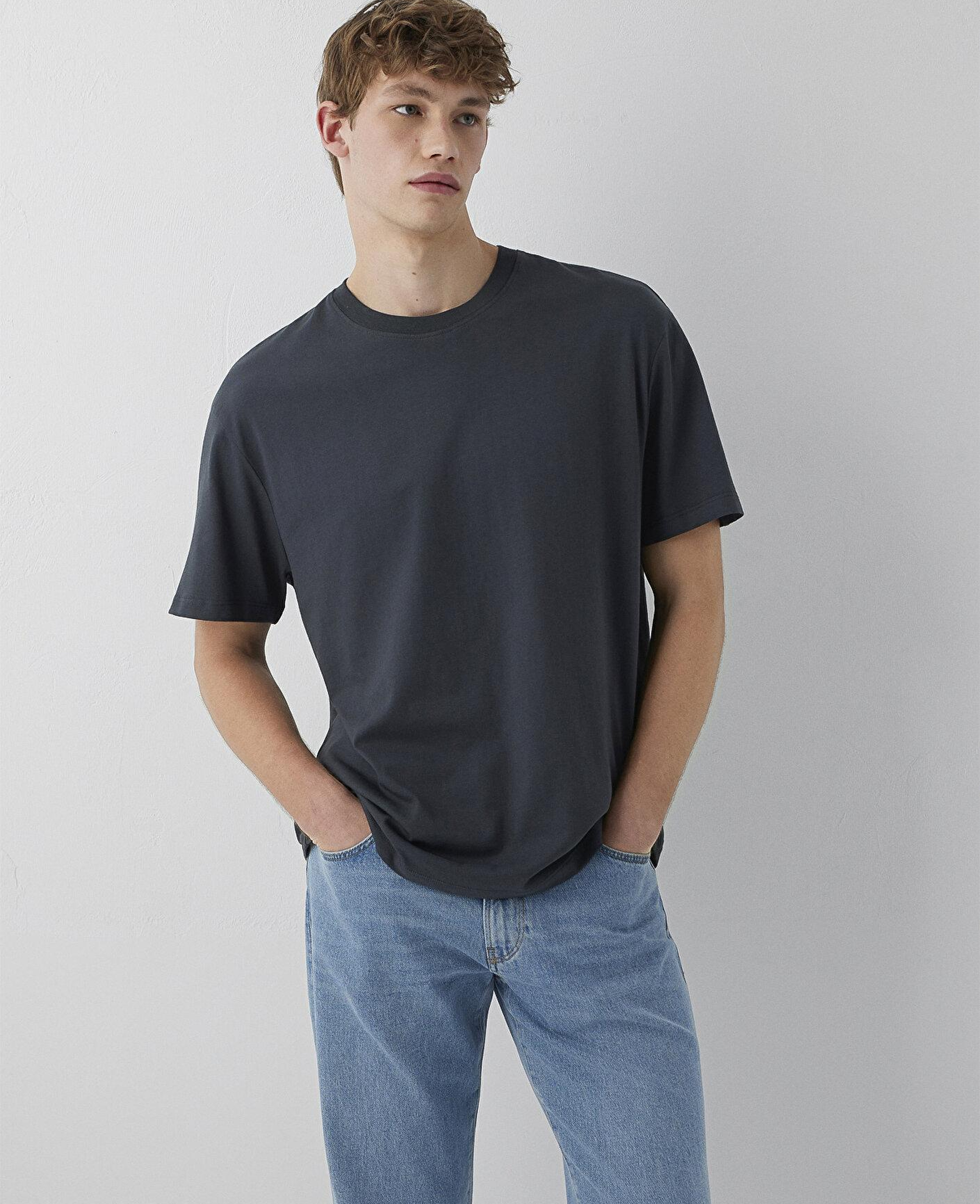 Mavi Antrasit Basic Tişört Loose Fit / Bol Rahat Kesim 066249-91268