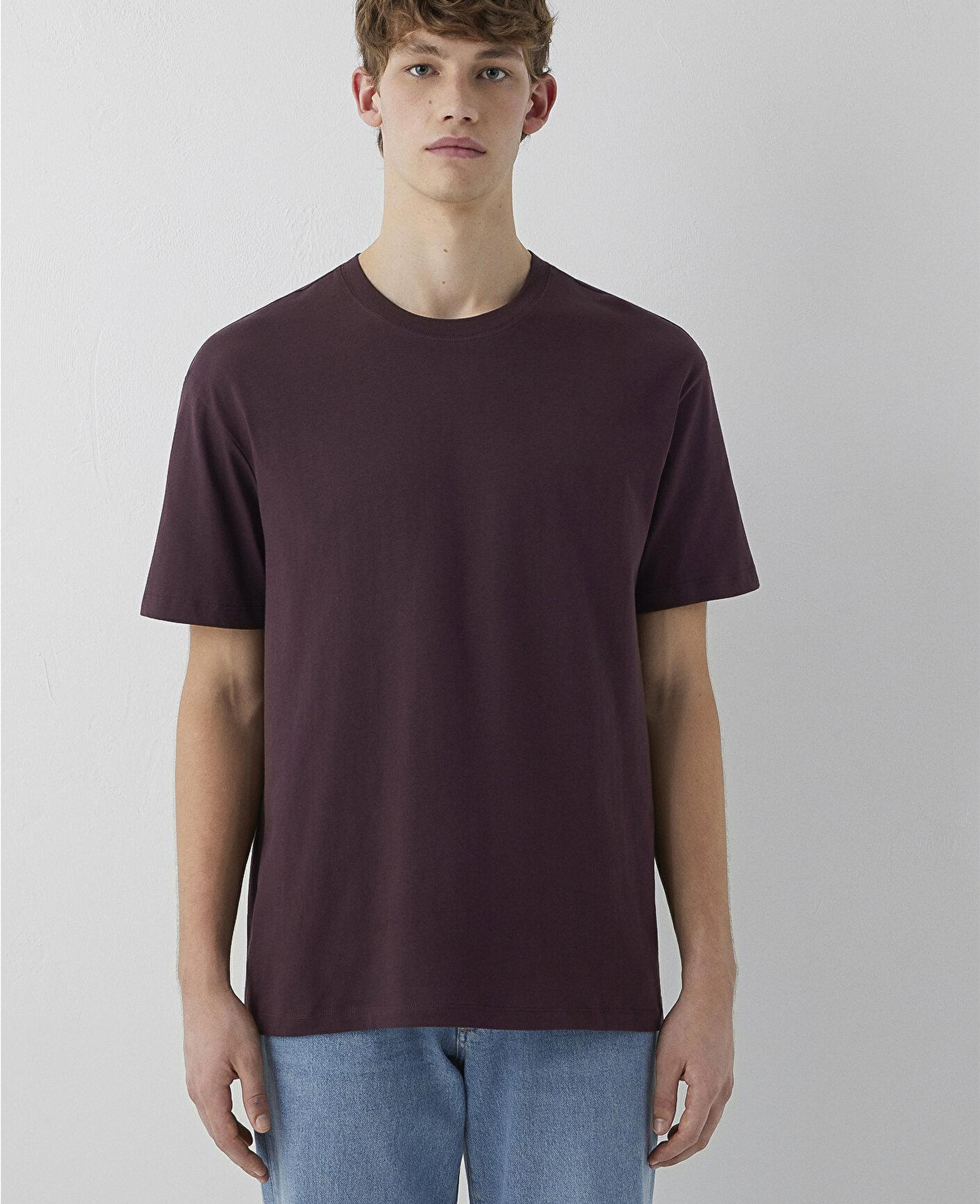 Mavi Kahverengi Basic Tişört Loose Fit / Bol Rahat Kesim 066249-70223