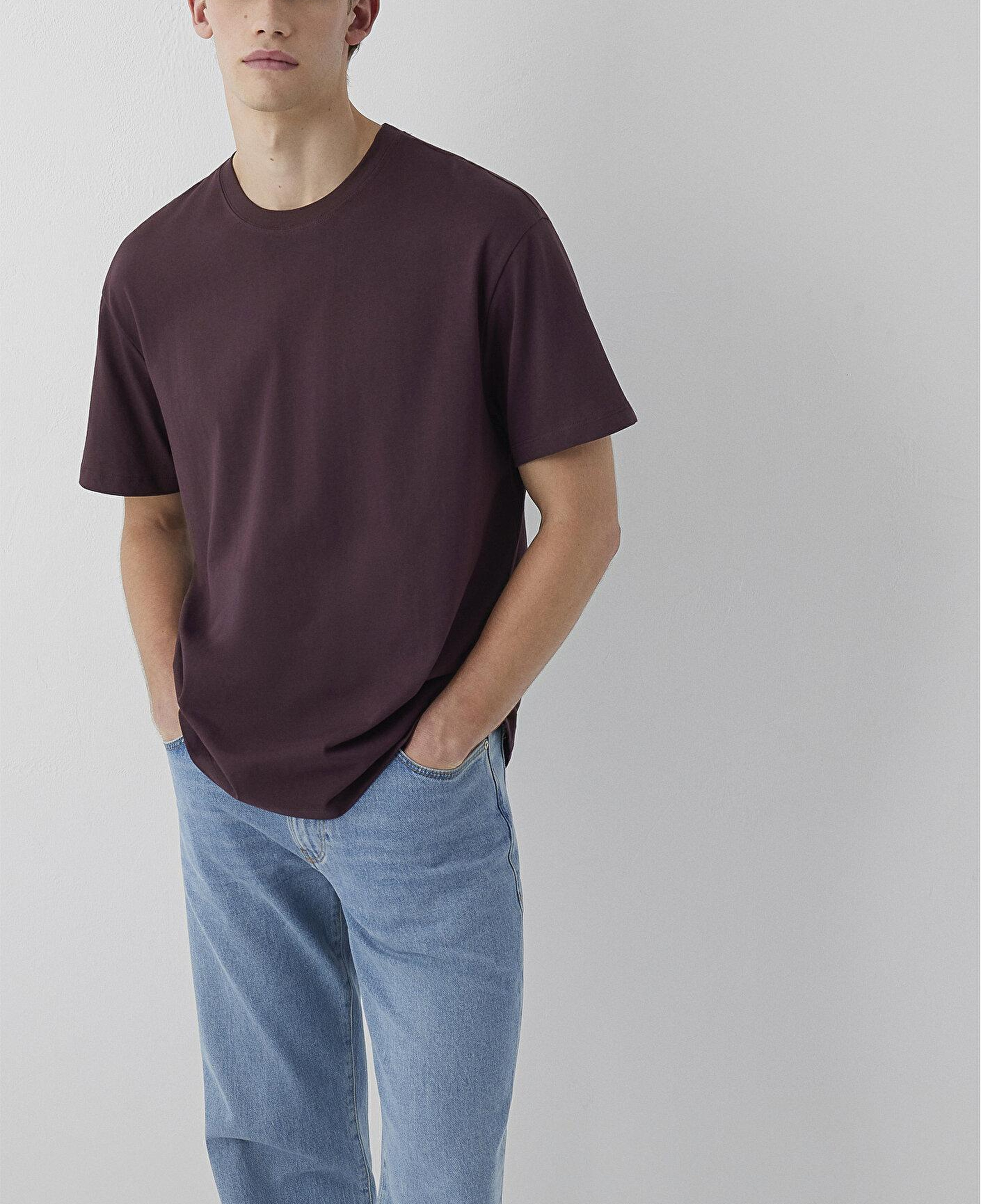 Mavi Kahverengi Basic Tişört Loose Fit / Bol Rahat Kesim 066249-70223