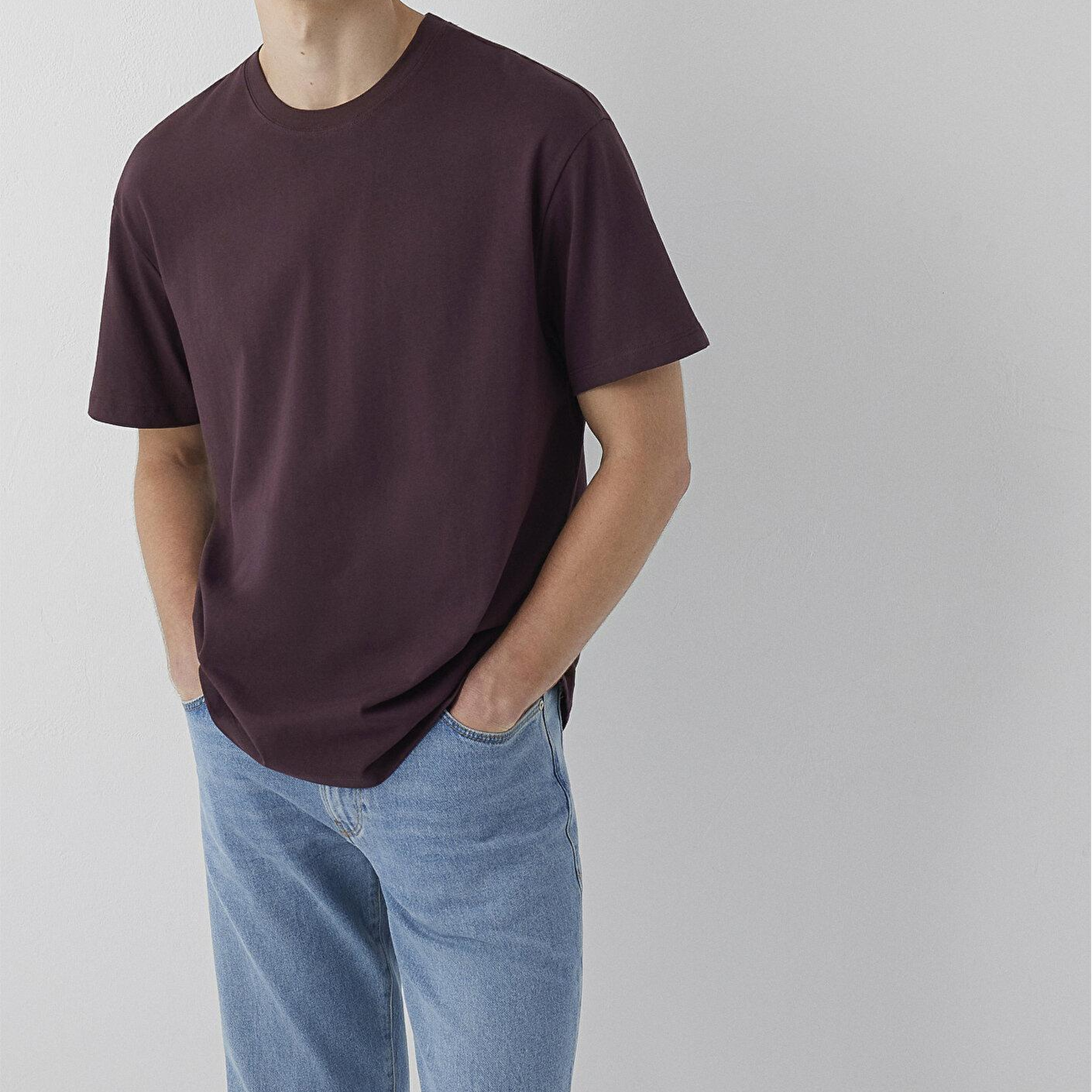 Mavi Kahverengi Basic Tişört Loose Fit / Bol Rahat Kesim 066249-70223