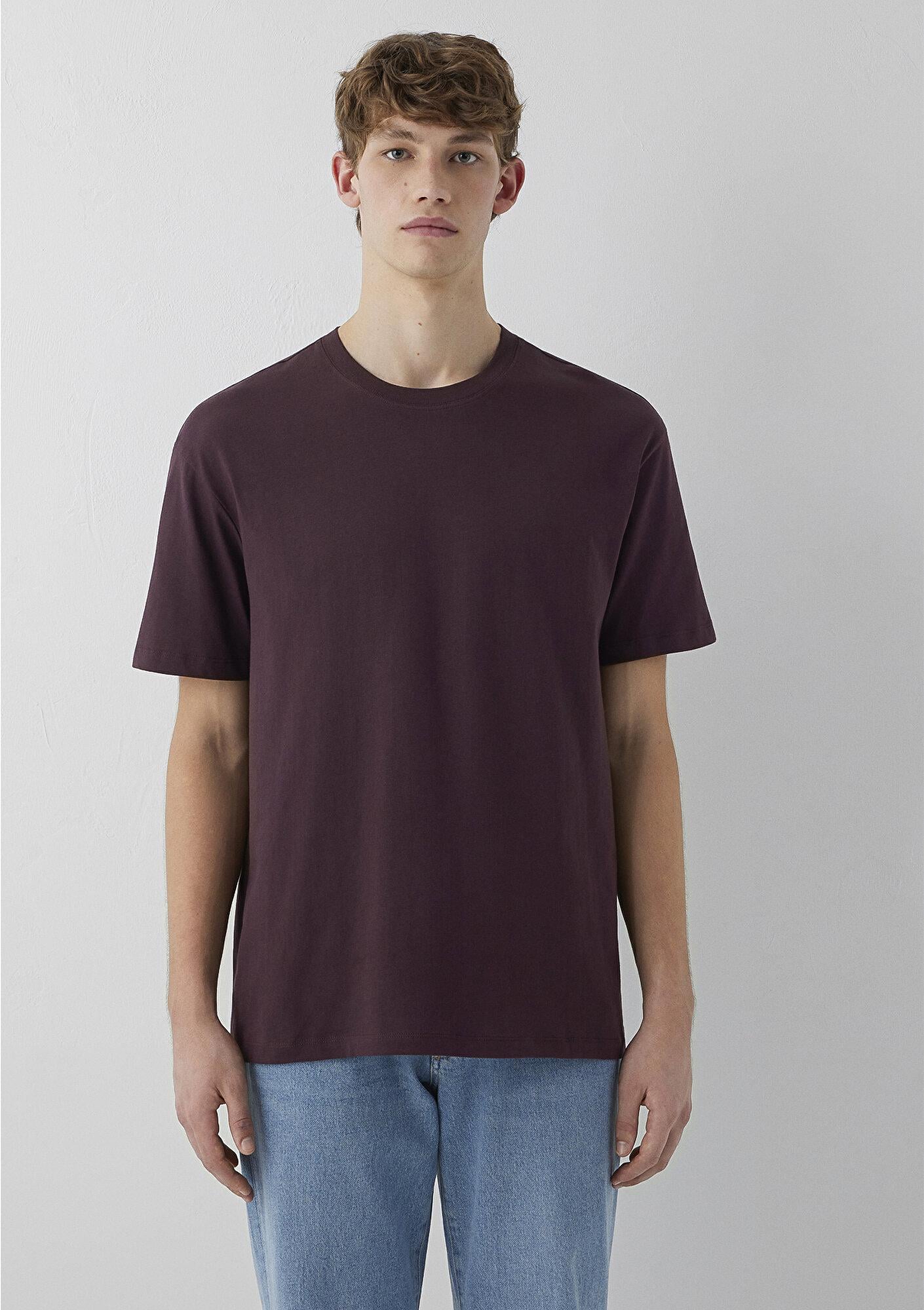 Mavi Kahverengi Basic Tişört Loose Fit / Bol Rahat Kesim 066249-70223