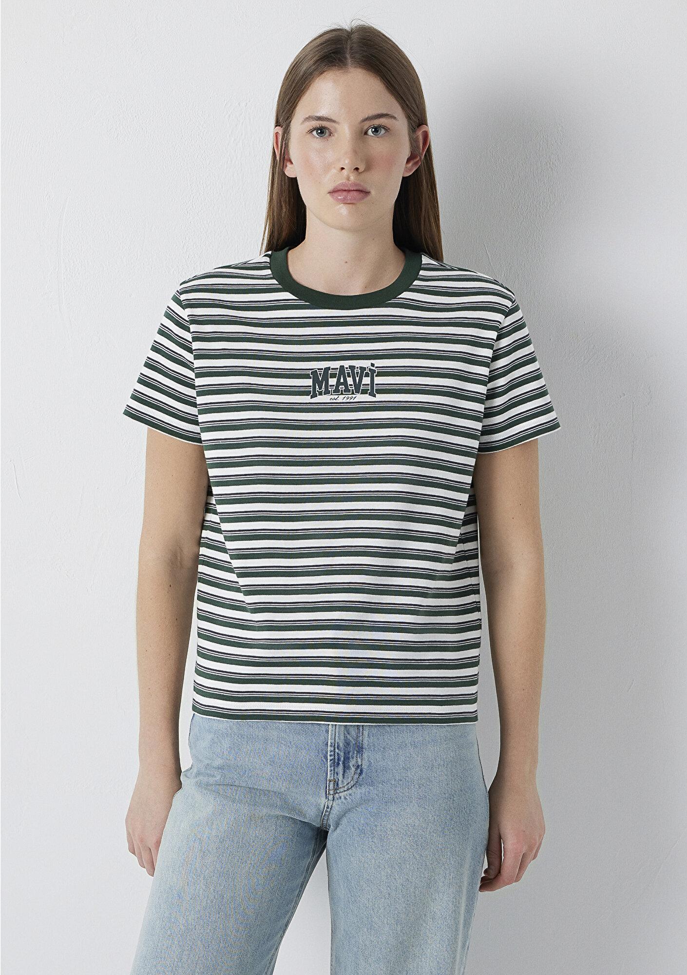 Mavi Mavi Logo Baskılı Yeşil Tişört Regular Fit / Normal Kesim 1614397-91642