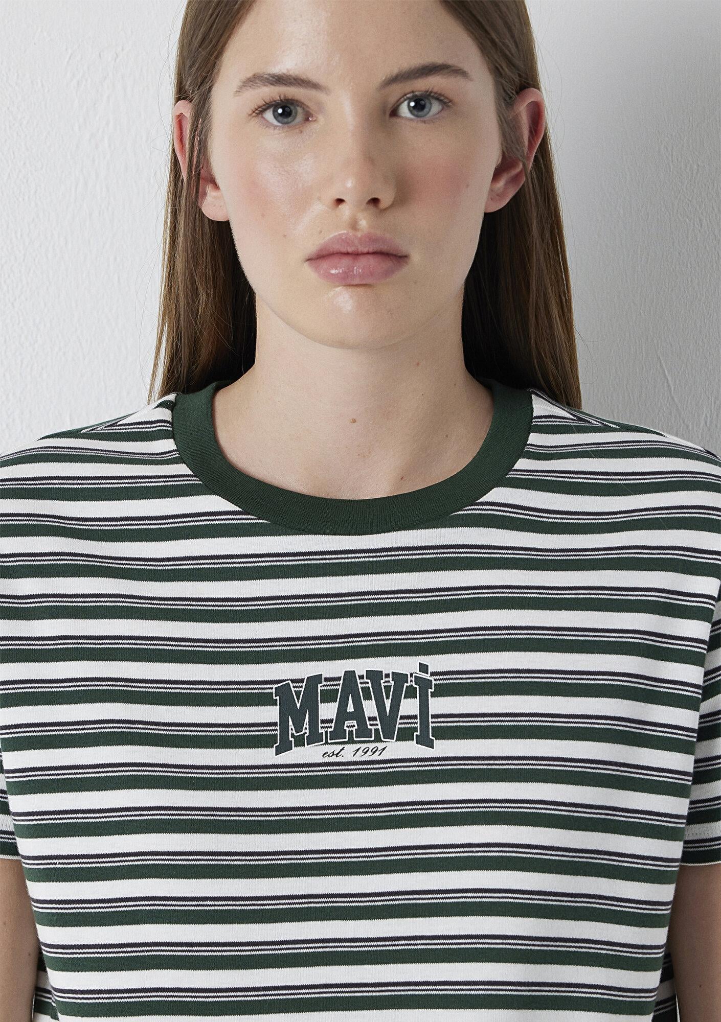 Mavi Mavi Logo Baskılı Yeşil Tişört Regular Fit / Normal Kesim 1614397-91642
