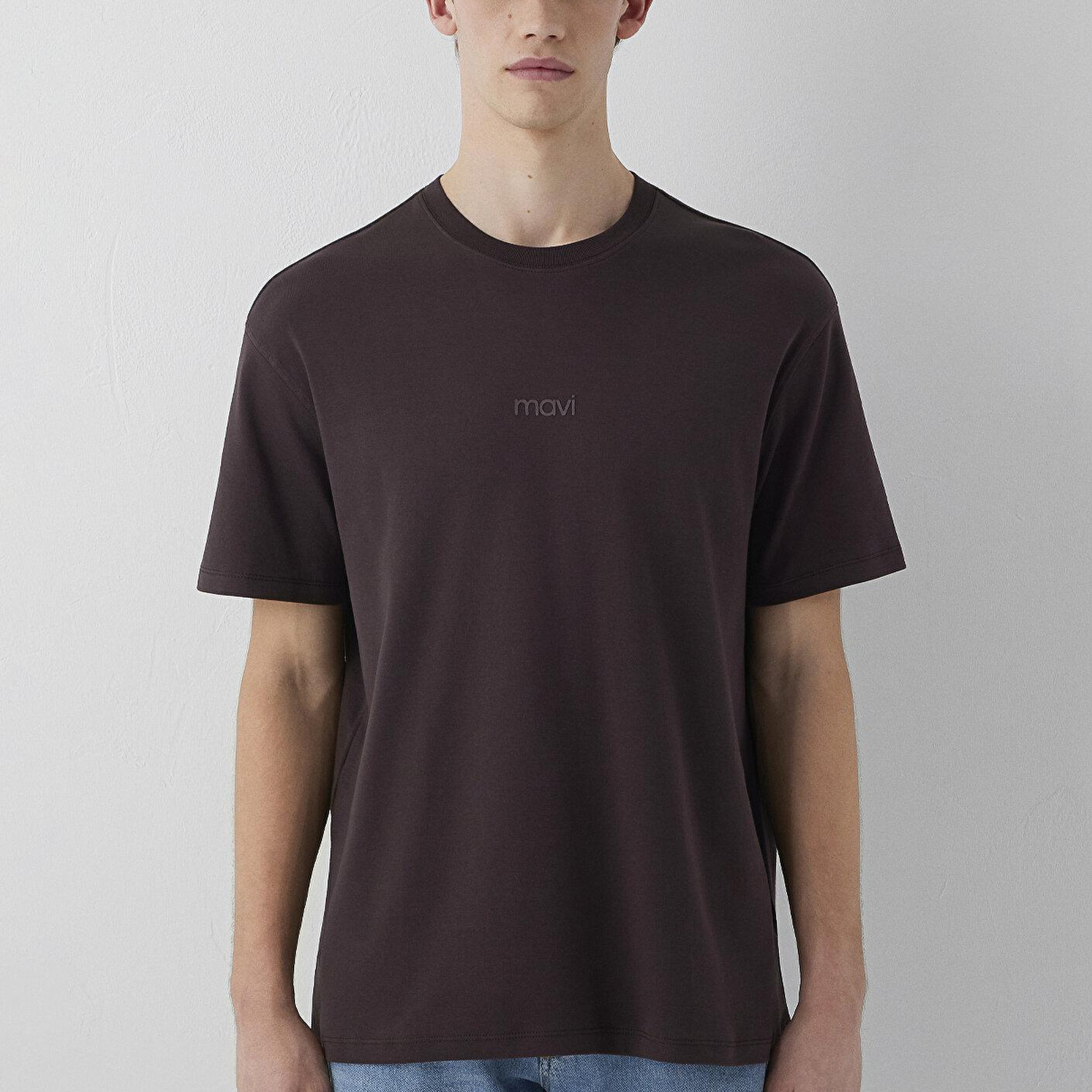 Mavi Mavi Logo Kahverengi Basic İnterlok Tişört Loose Fit / Bol Rahat Kesim 0613102-88083