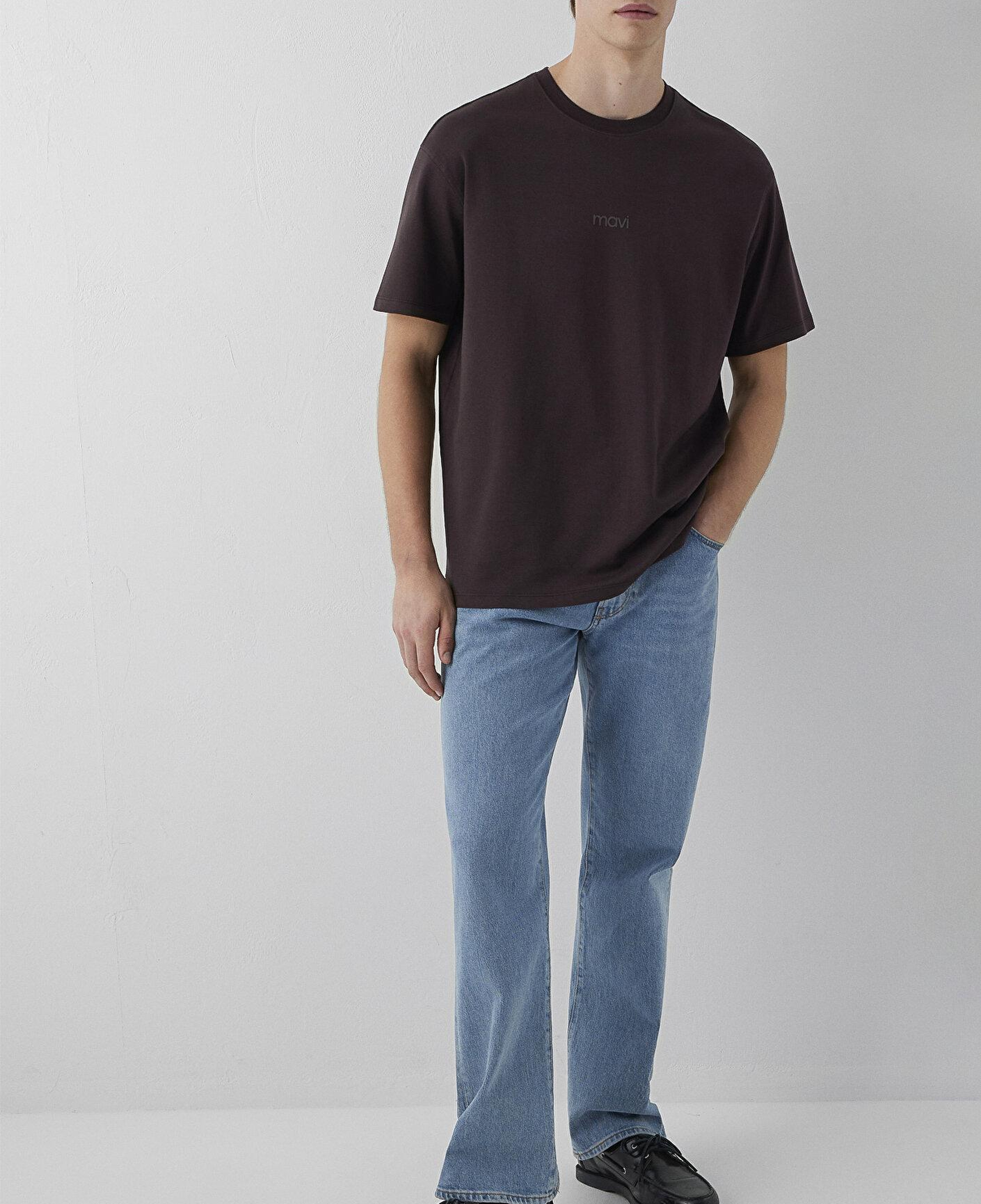 Mavi Mavi Logo Kahverengi Basic İnterlok Tişört Loose Fit / Bol Rahat Kesim 0613102-88083