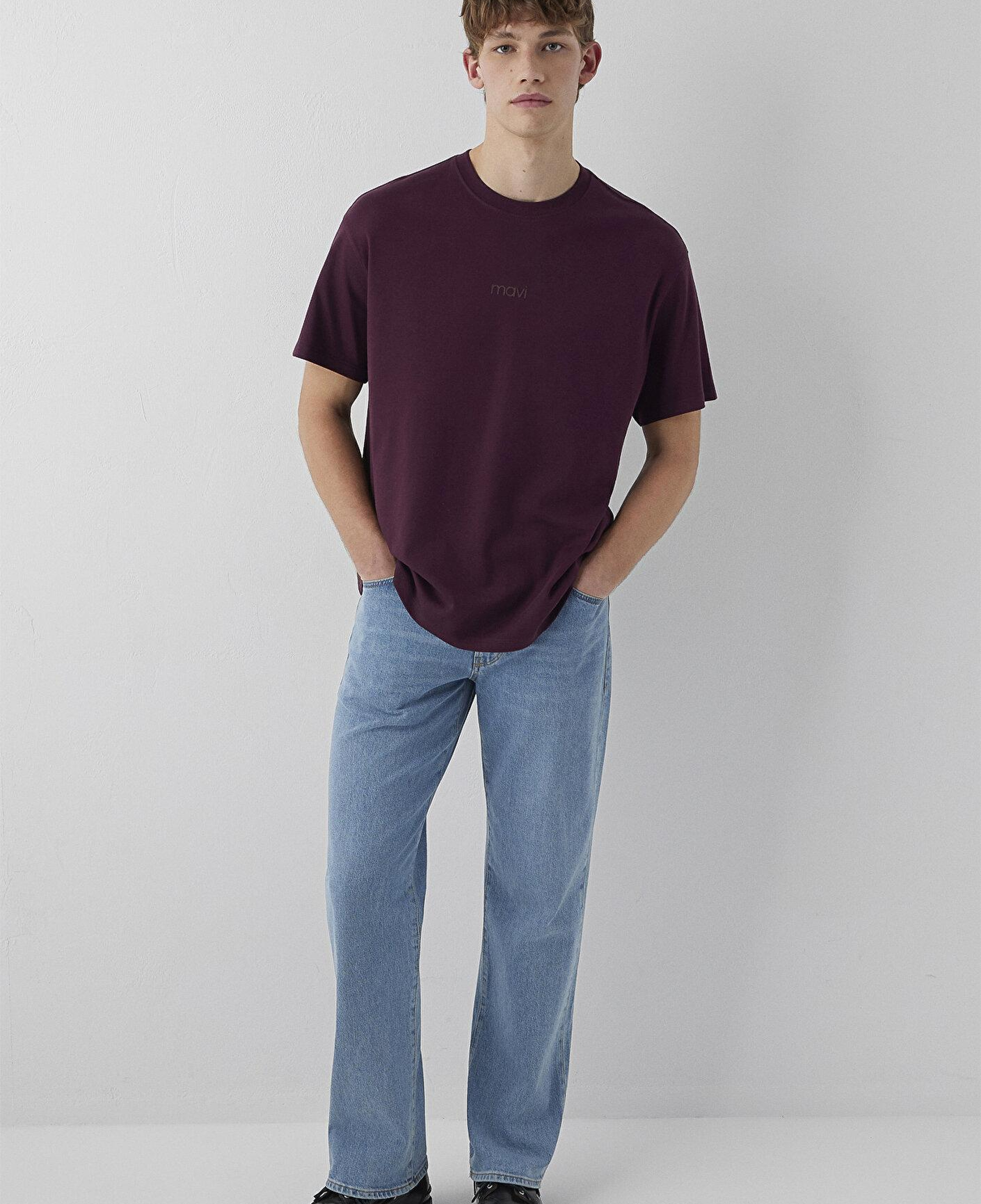 Mavi Mavi Logo Bordo Basic İnterlok Tişört Loose Fit / Bol Rahat Kesim 0613102-70434