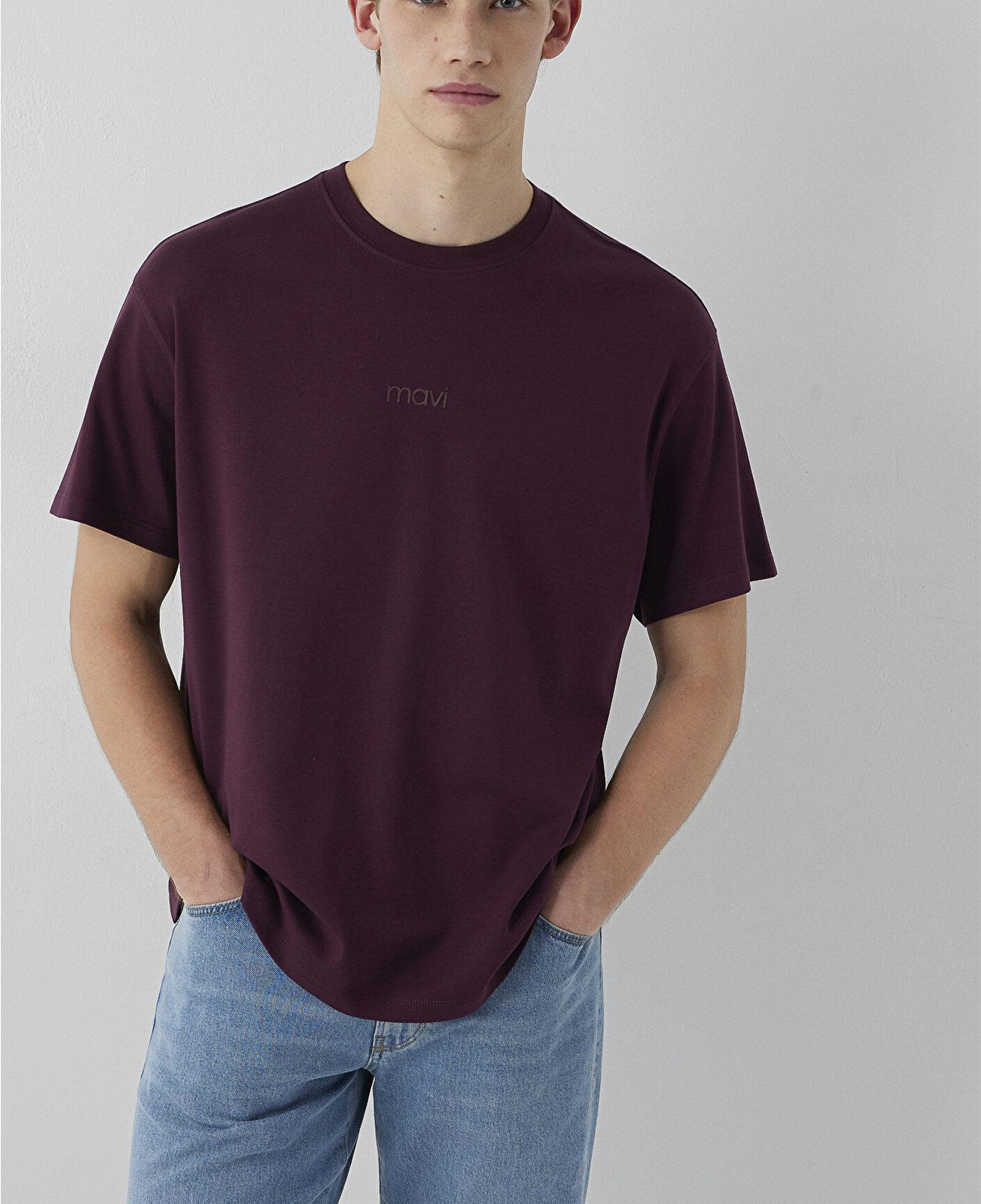 Mavi Mavi Logo Bordo Basic İnterlok Tişört Loose Fit / Bol Rahat Kesim 0613102-70434