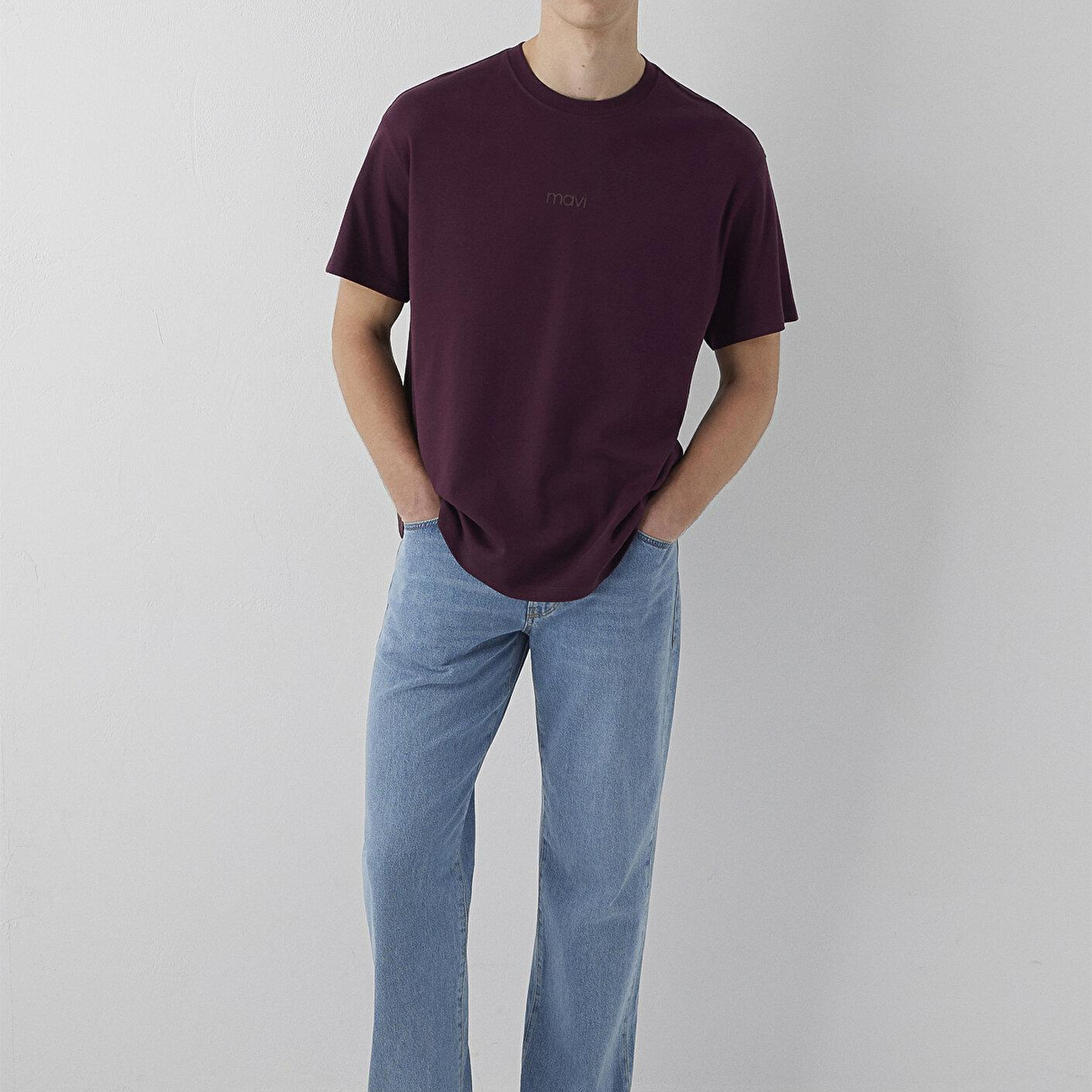 Mavi Mavi Logo Bordo Basic İnterlok Tişört Loose Fit / Bol Rahat Kesim 0613102-70434