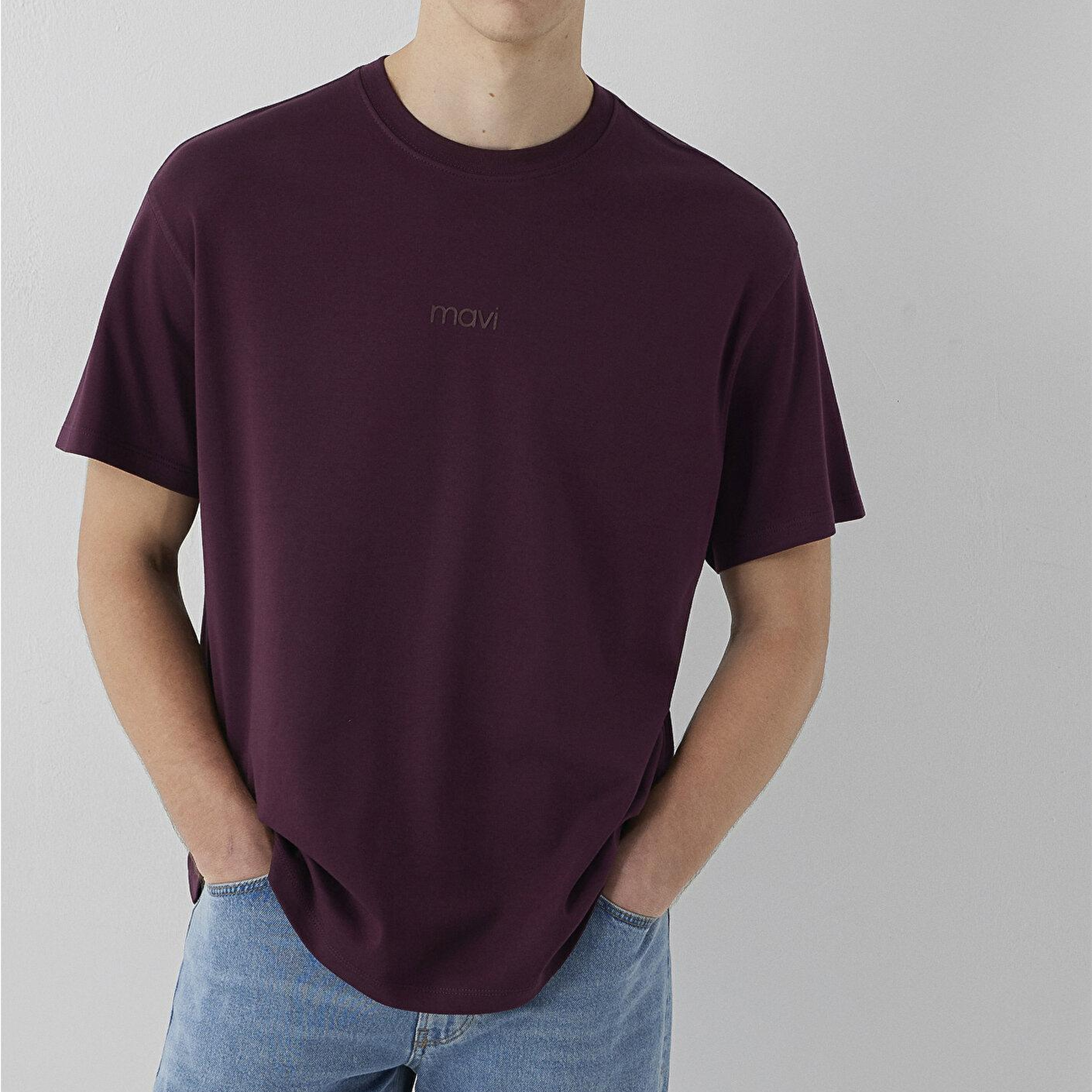 Mavi Mavi Logo Bordo Basic İnterlok Tişört Loose Fit / Bol Rahat Kesim 0613102-70434