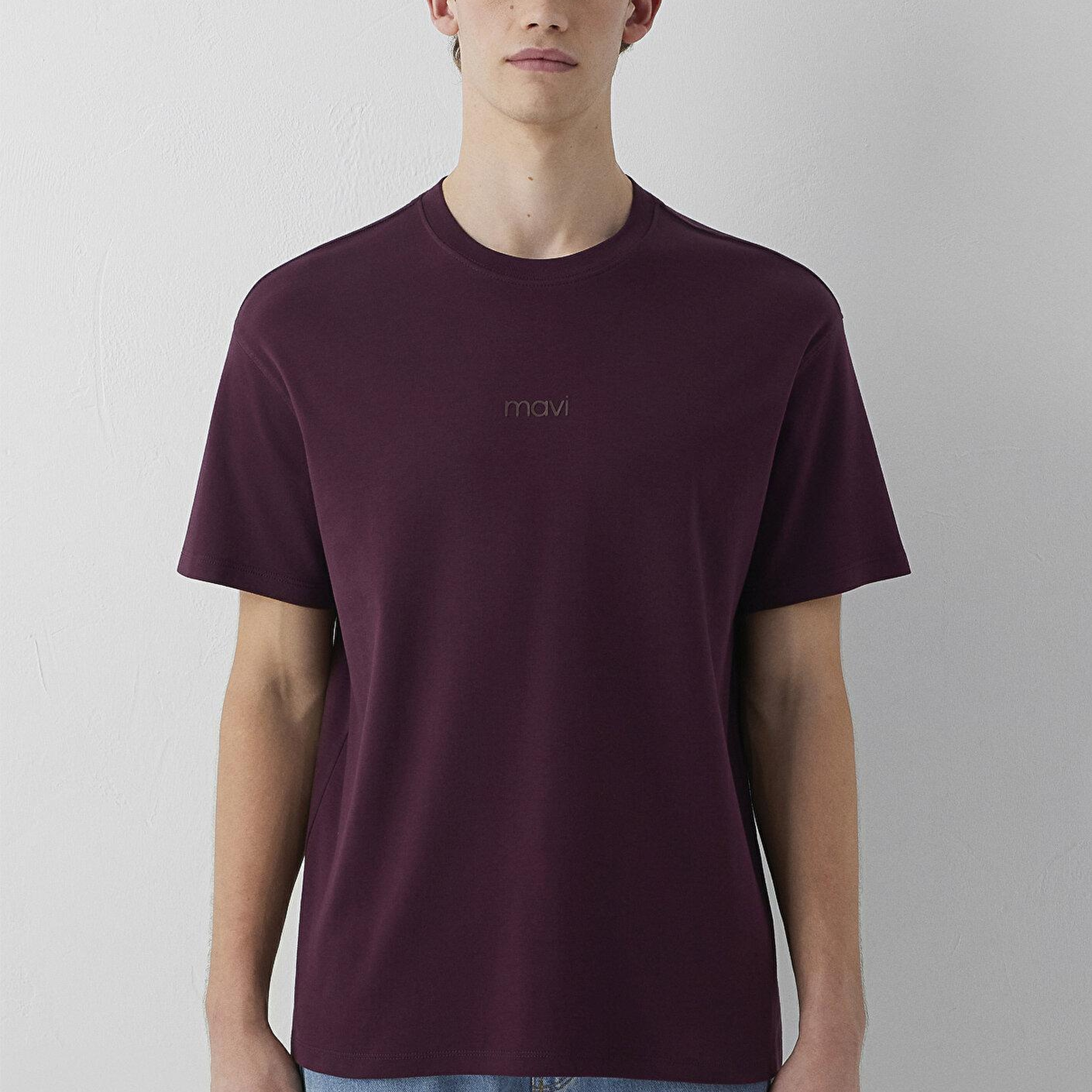 Mavi Mavi Logo Bordo Basic İnterlok Tişört Loose Fit / Bol Rahat Kesim 0613102-70434