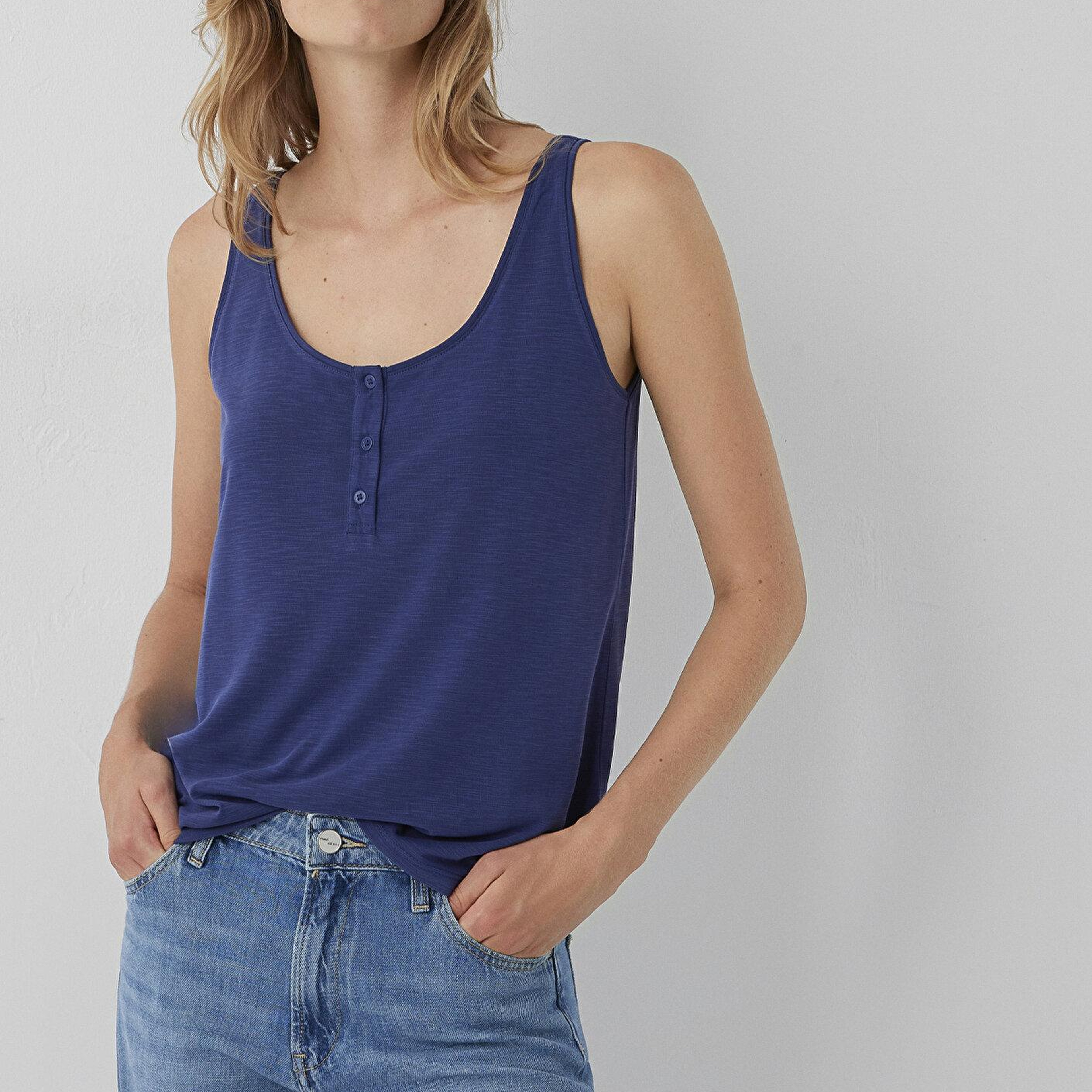 Mavi Düğmeli Mavi Atlet Slim Fit / Dar Kesim 1613339-90698