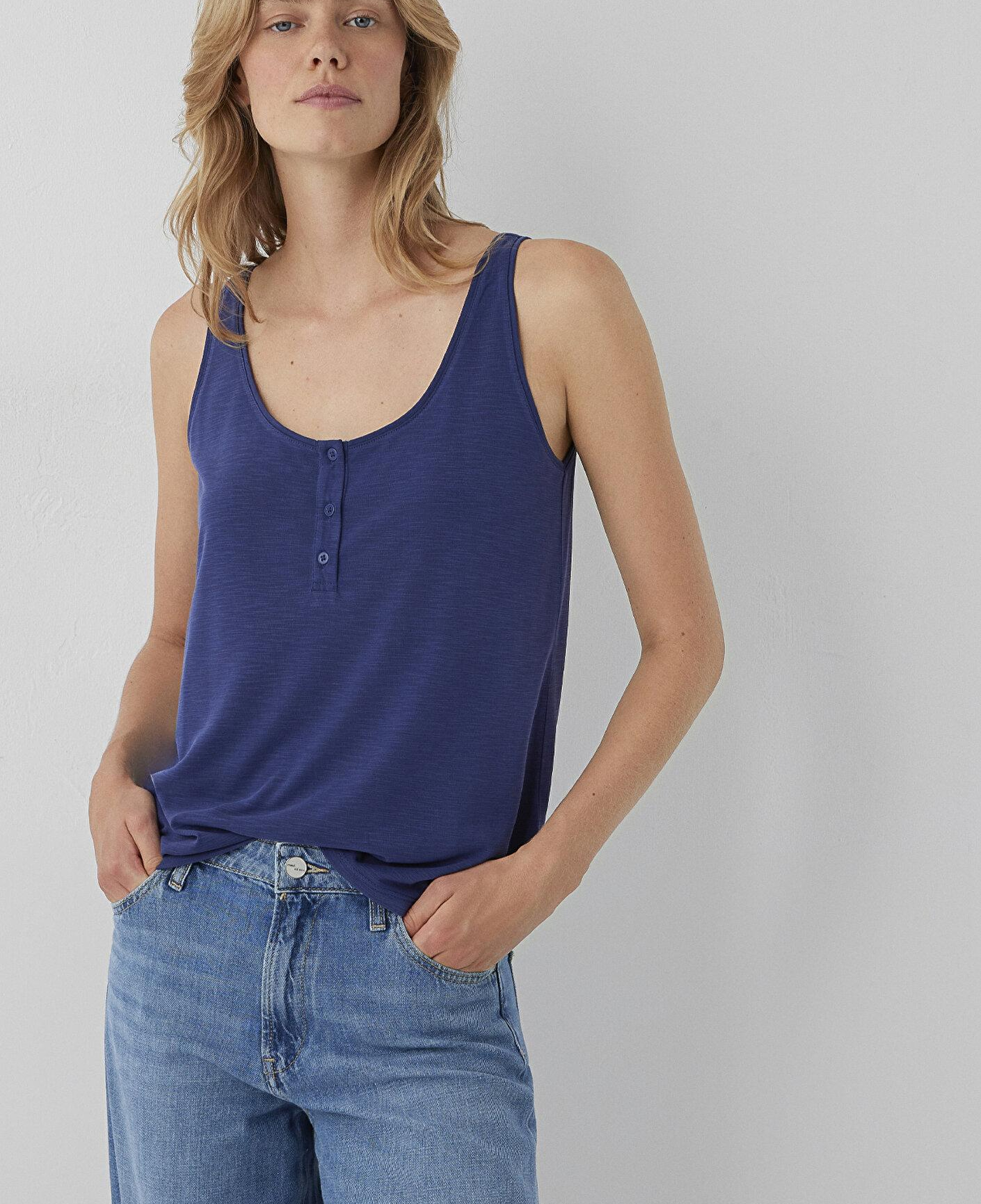 Mavi Düğmeli Mavi Atlet Slim Fit / Dar Kesim 1613339-90698