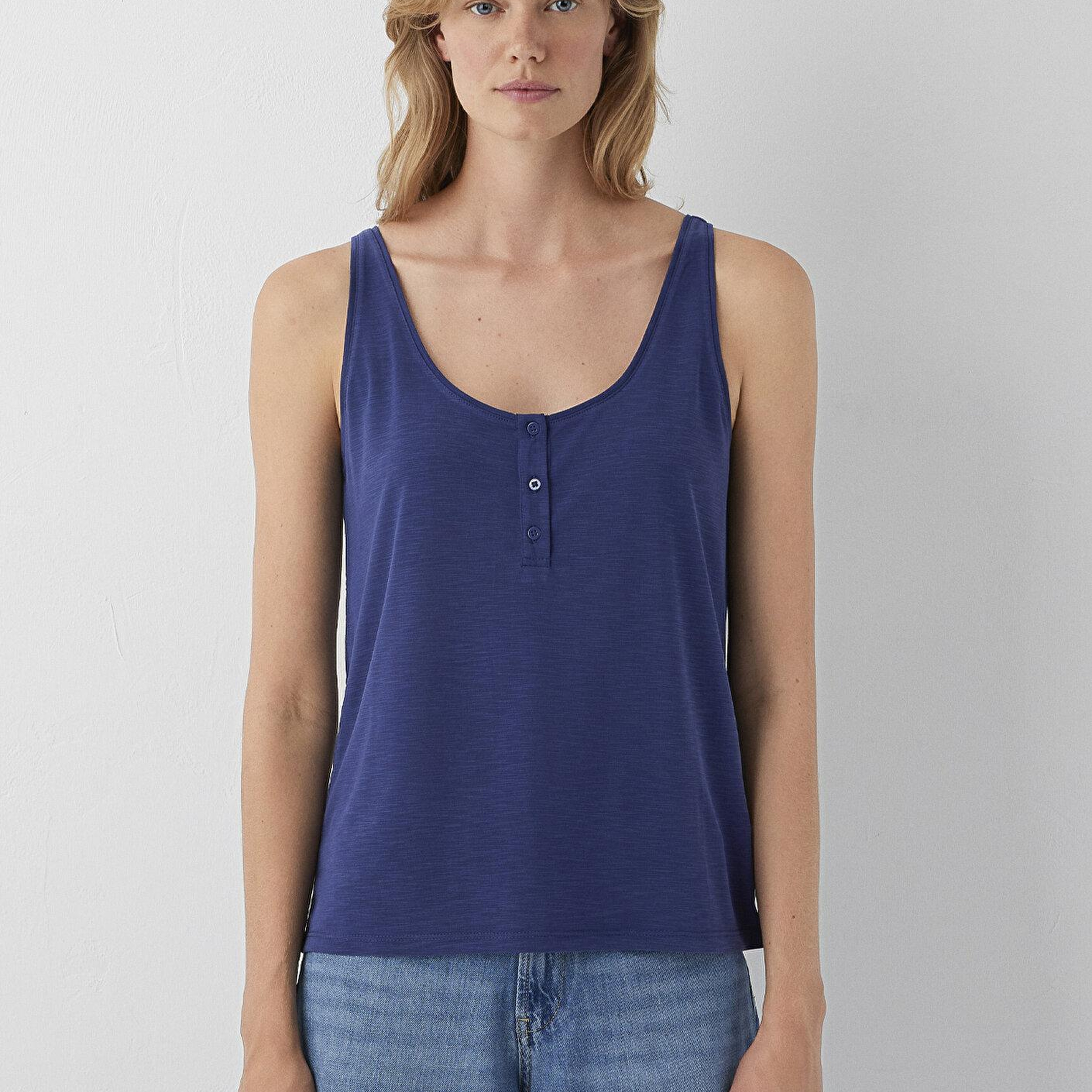Mavi Düğmeli Mavi Atlet Slim Fit / Dar Kesim 1613339-90698