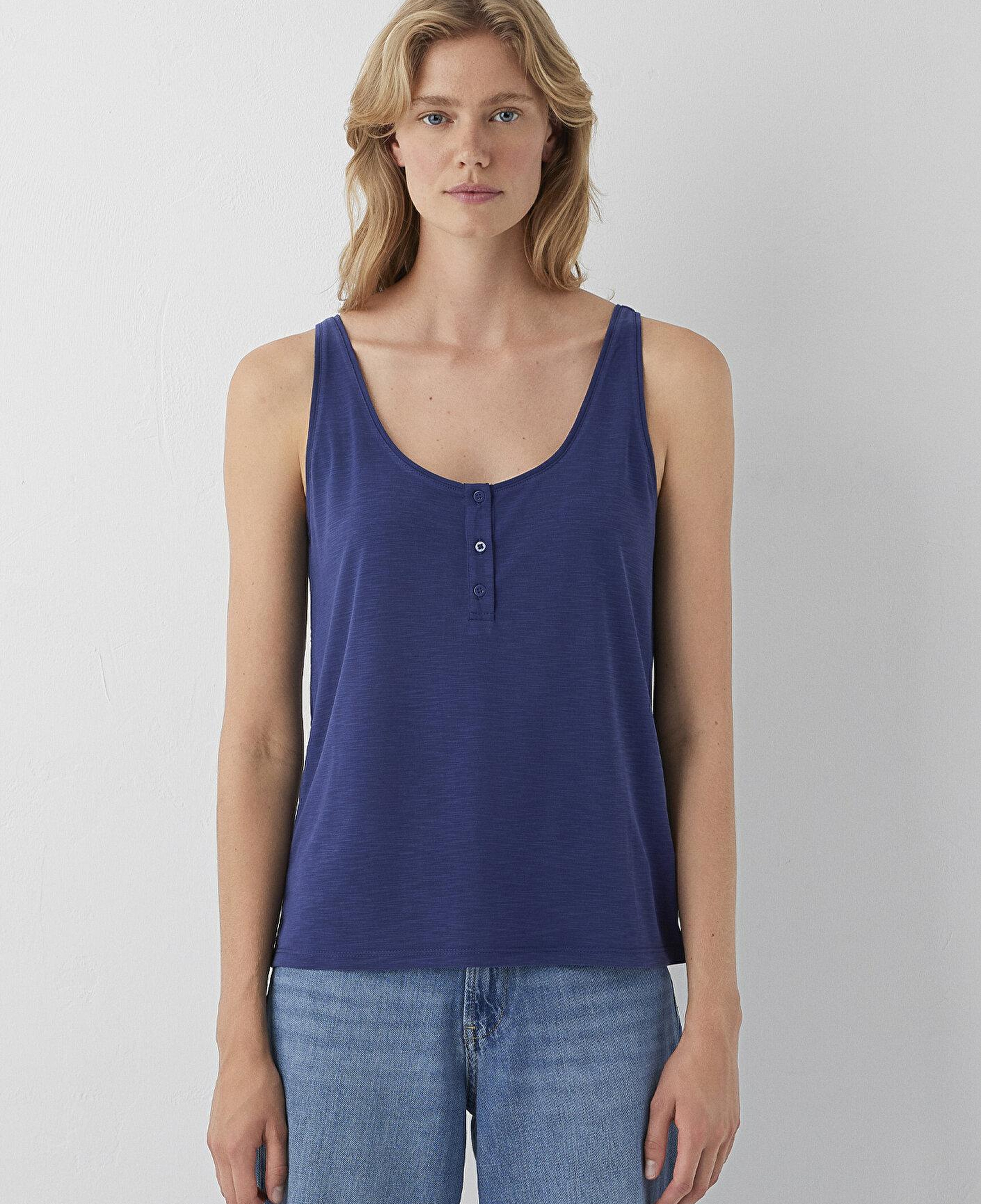 Mavi Düğmeli Mavi Atlet Slim Fit / Dar Kesim 1613339-90698