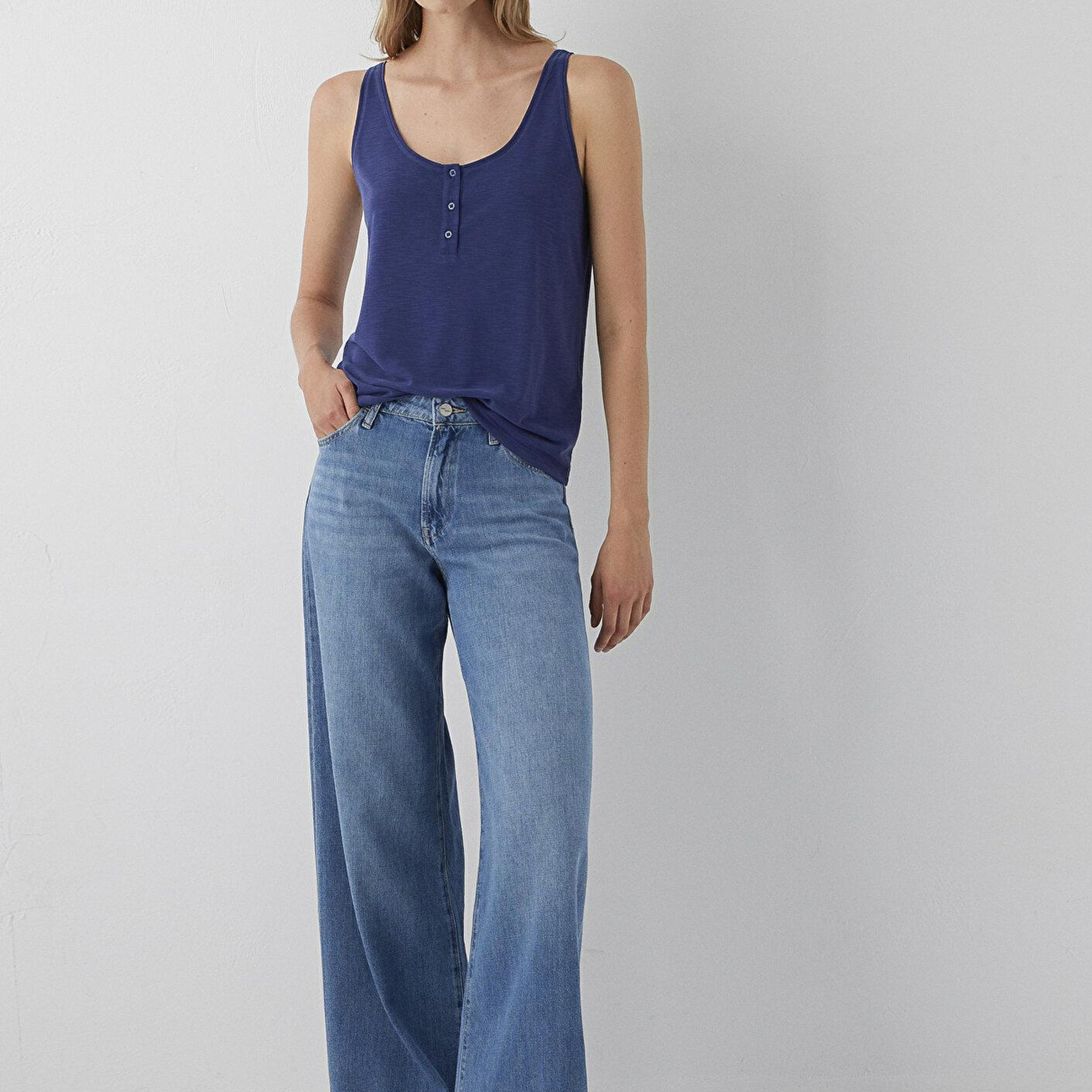 Mavi Düğmeli Mavi Atlet Slim Fit / Dar Kesim 1613339-90698