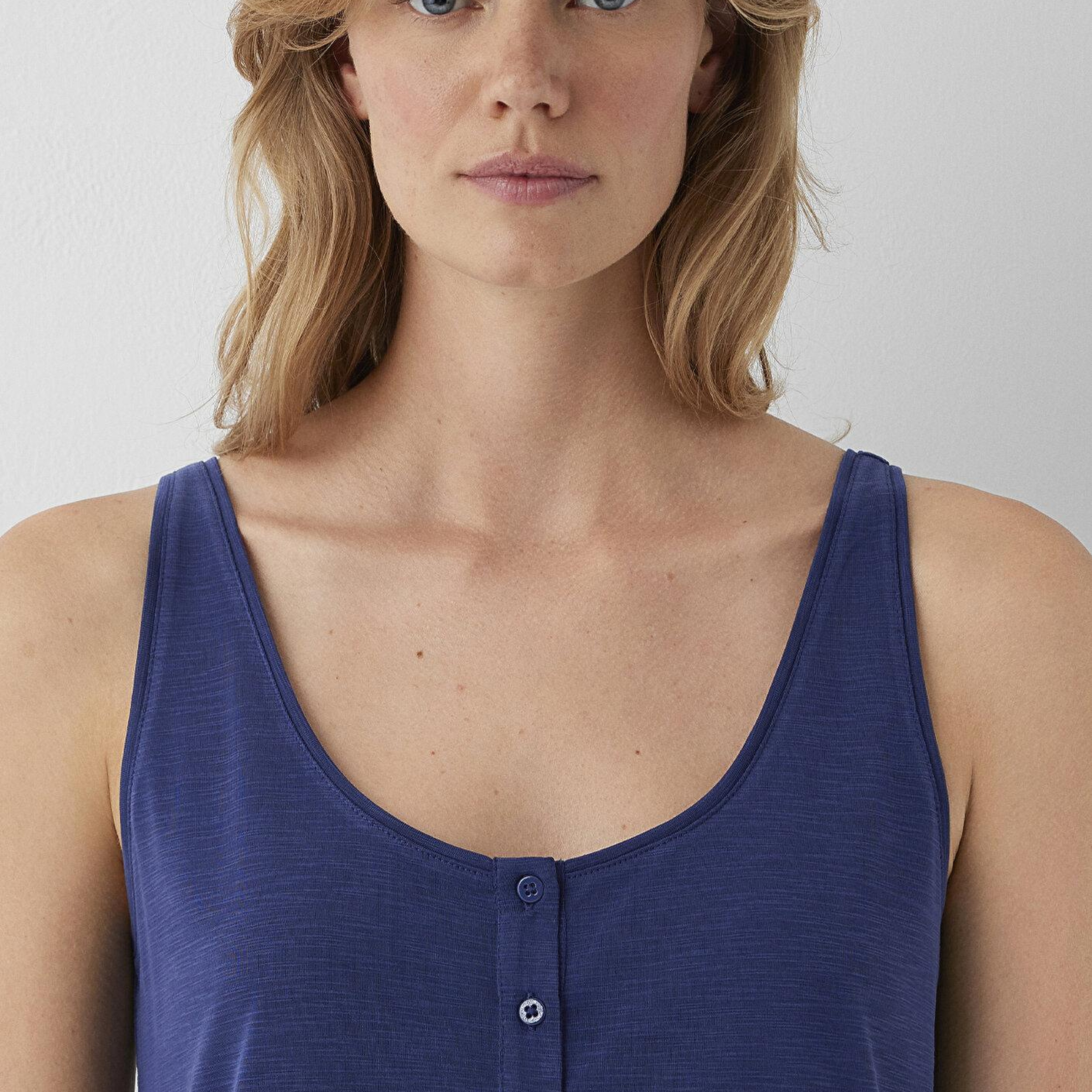 Mavi Düğmeli Mavi Atlet Slim Fit / Dar Kesim 1613339-90698