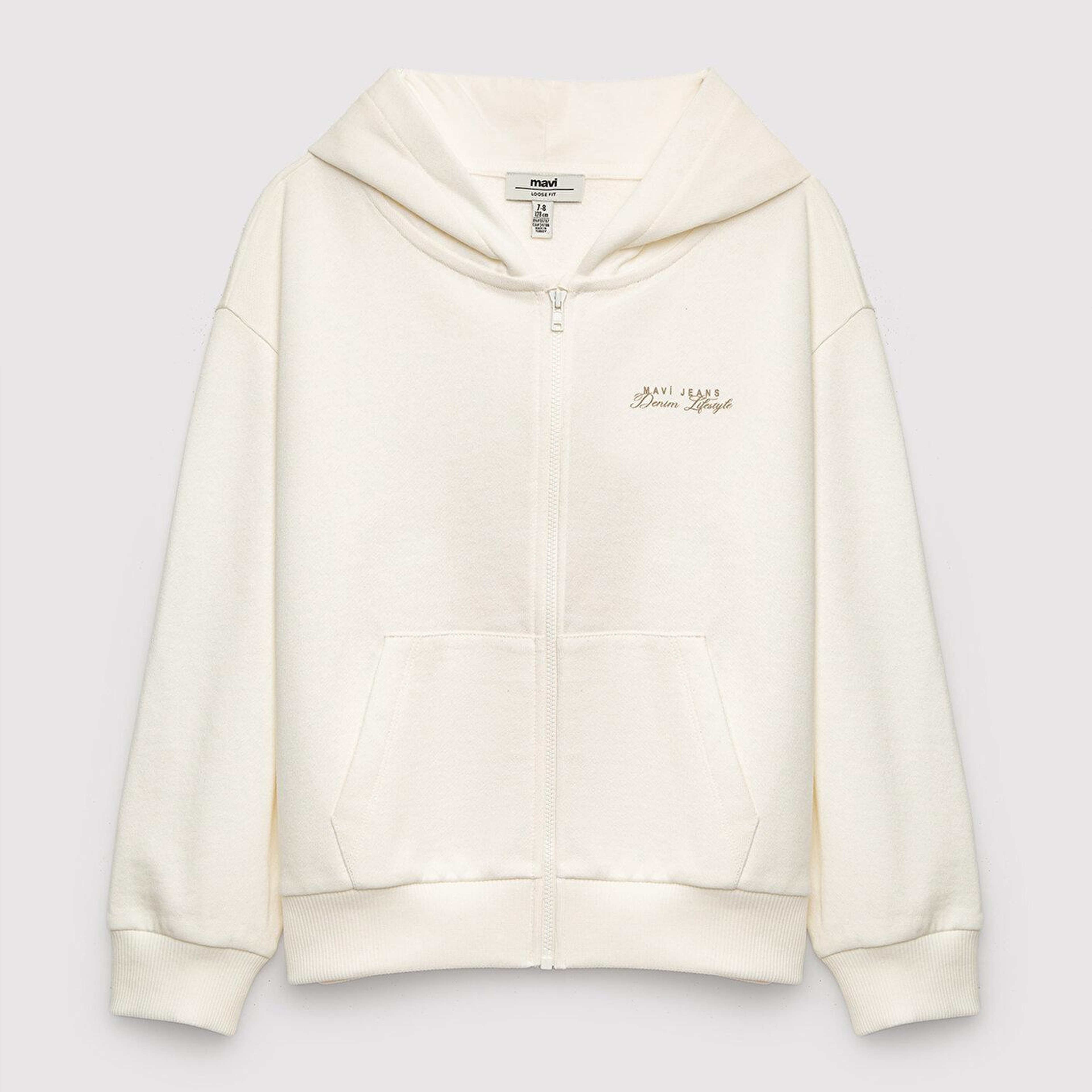 Mavi Kapüşonlu Ekru Sweatshirt 7S10227-70057
