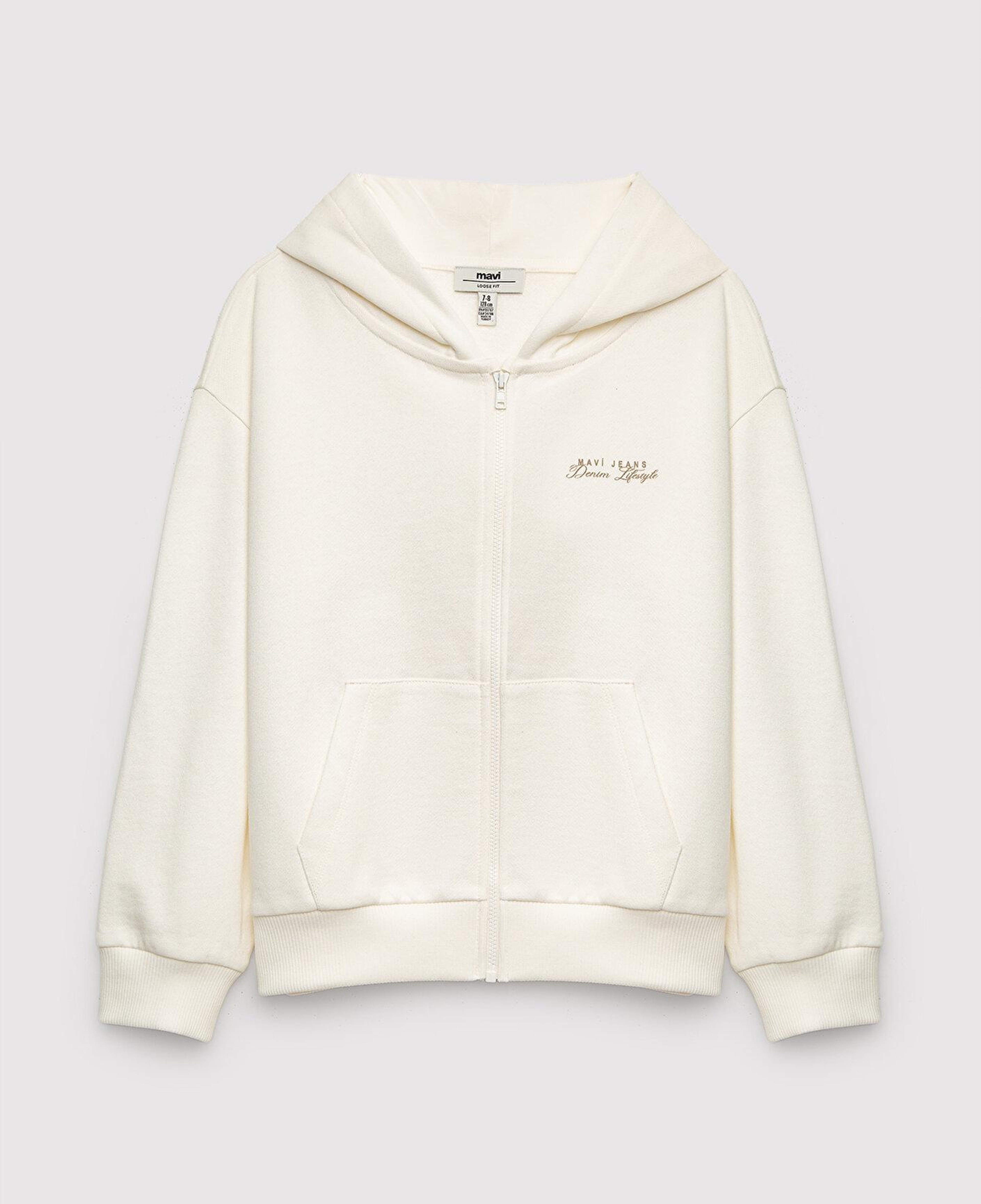 Mavi Kapüşonlu Ekru Sweatshirt 7S10227-70057