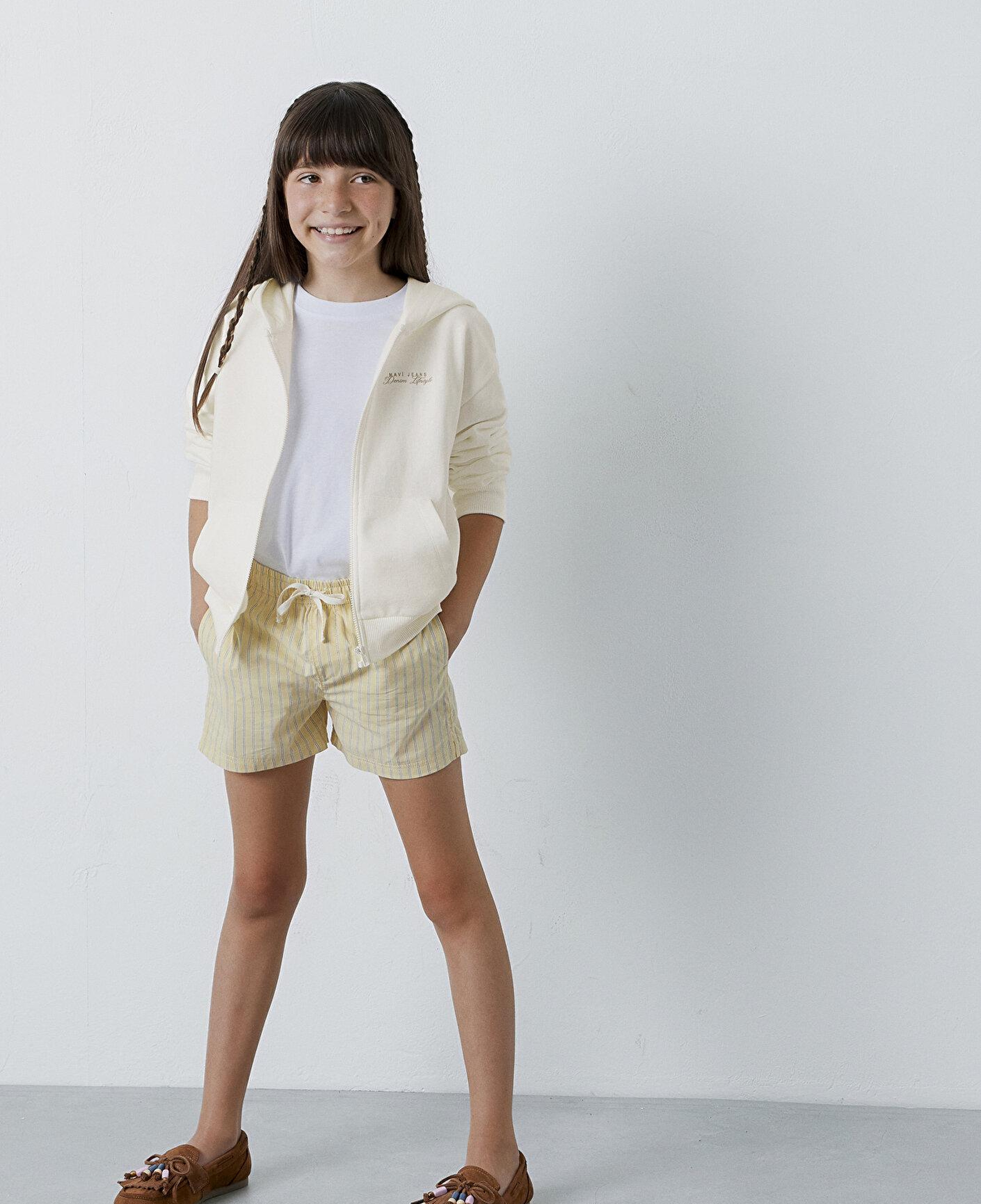 Mavi Kapüşonlu Ekru Sweatshirt 7S10227-70057