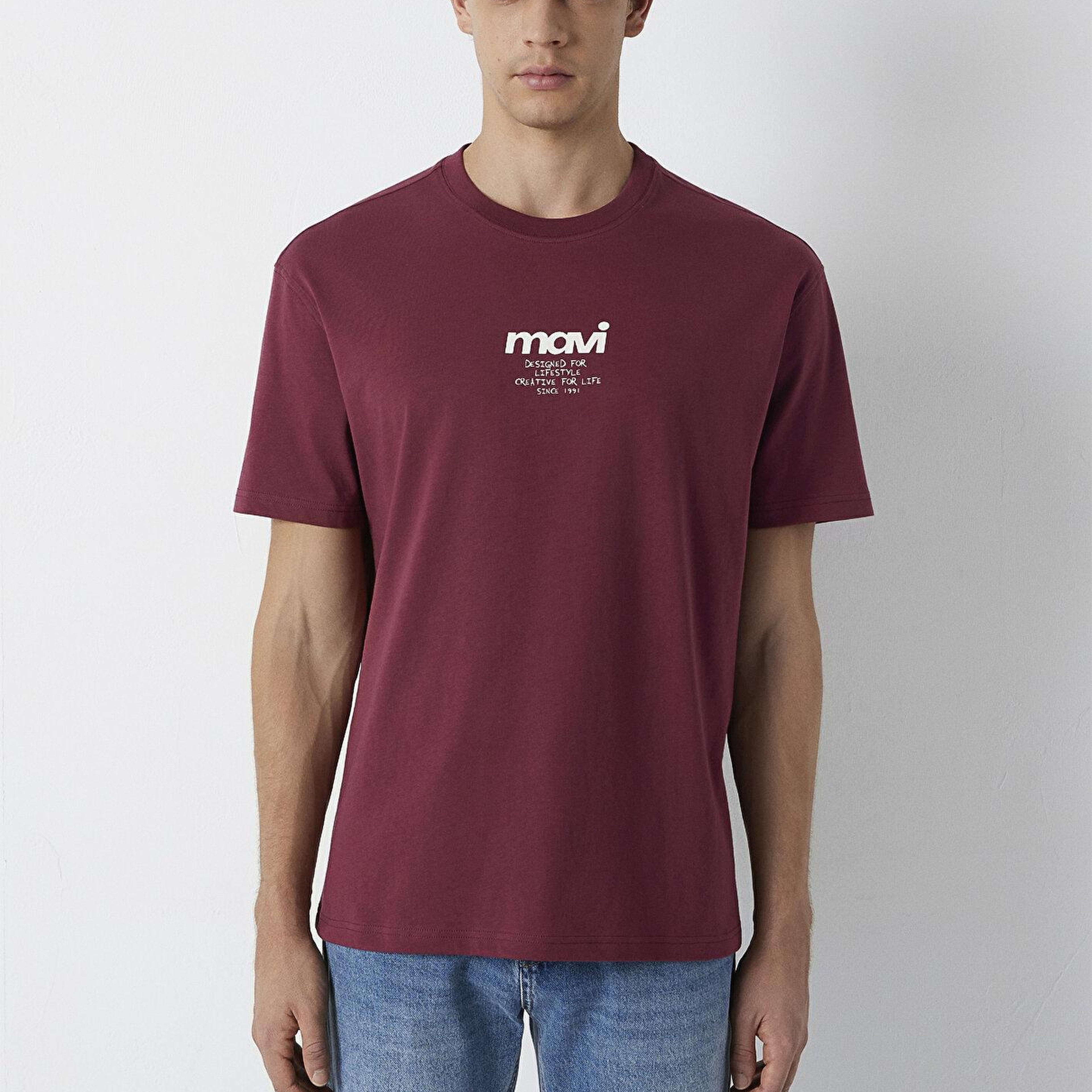 Mavi Mavi Logo Baskılı Bordo Tişört Loose Fit / Bol Rahat Kesim 0613673-30214