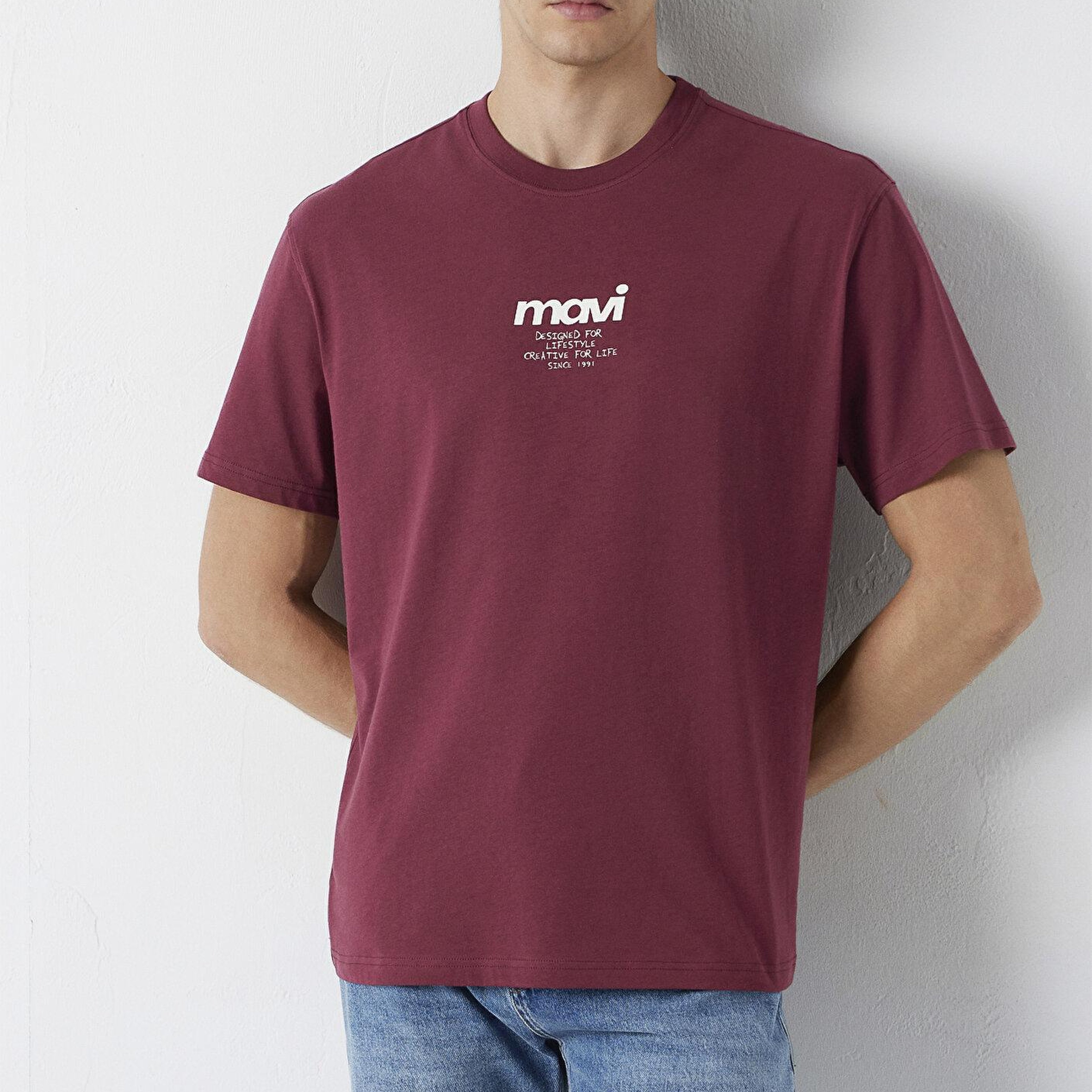 Mavi Mavi Logo Baskılı Bordo Tişört Loose Fit / Bol Rahat Kesim 0613673-30214