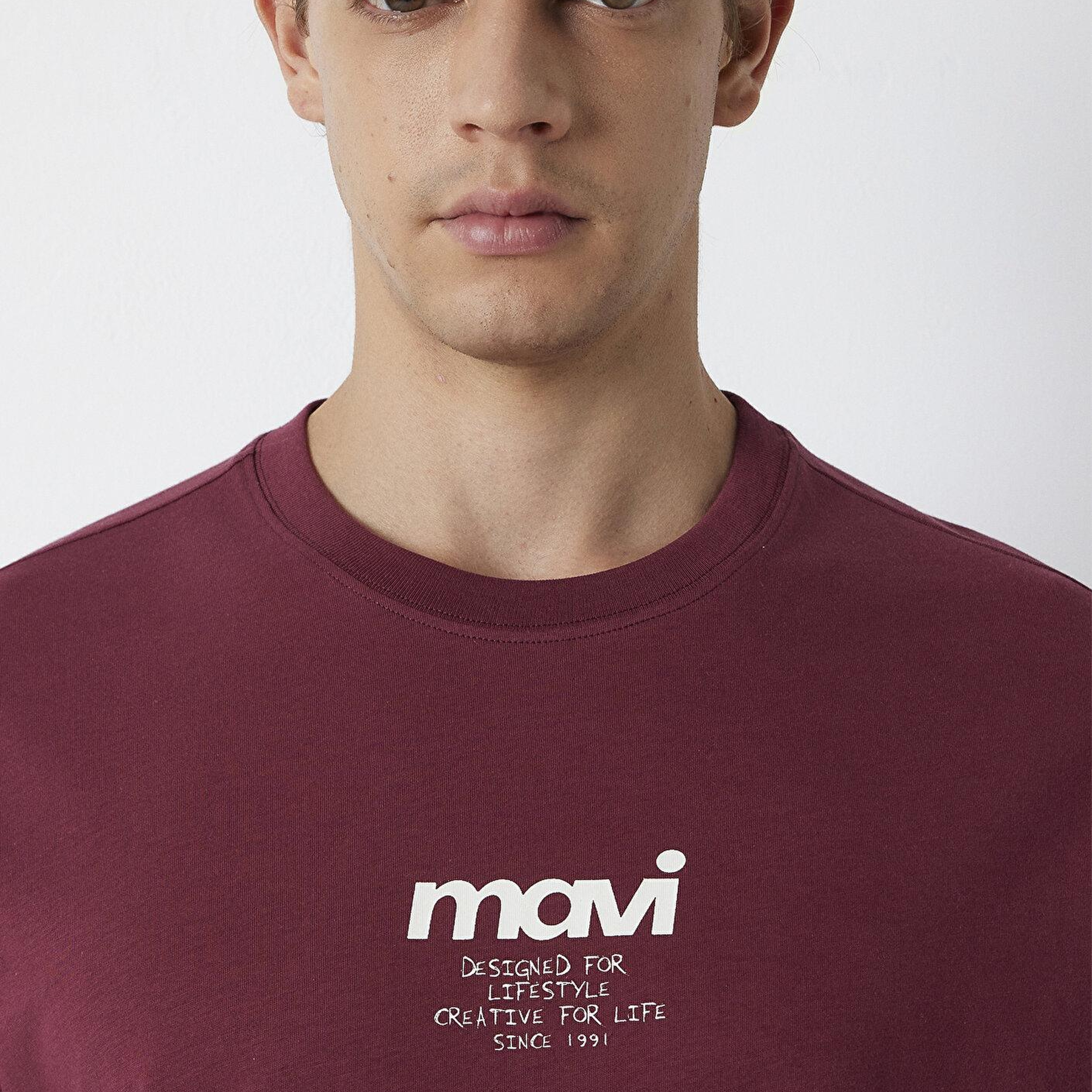 Mavi Mavi Logo Baskılı Bordo Tişört Loose Fit / Bol Rahat Kesim 0613673-30214