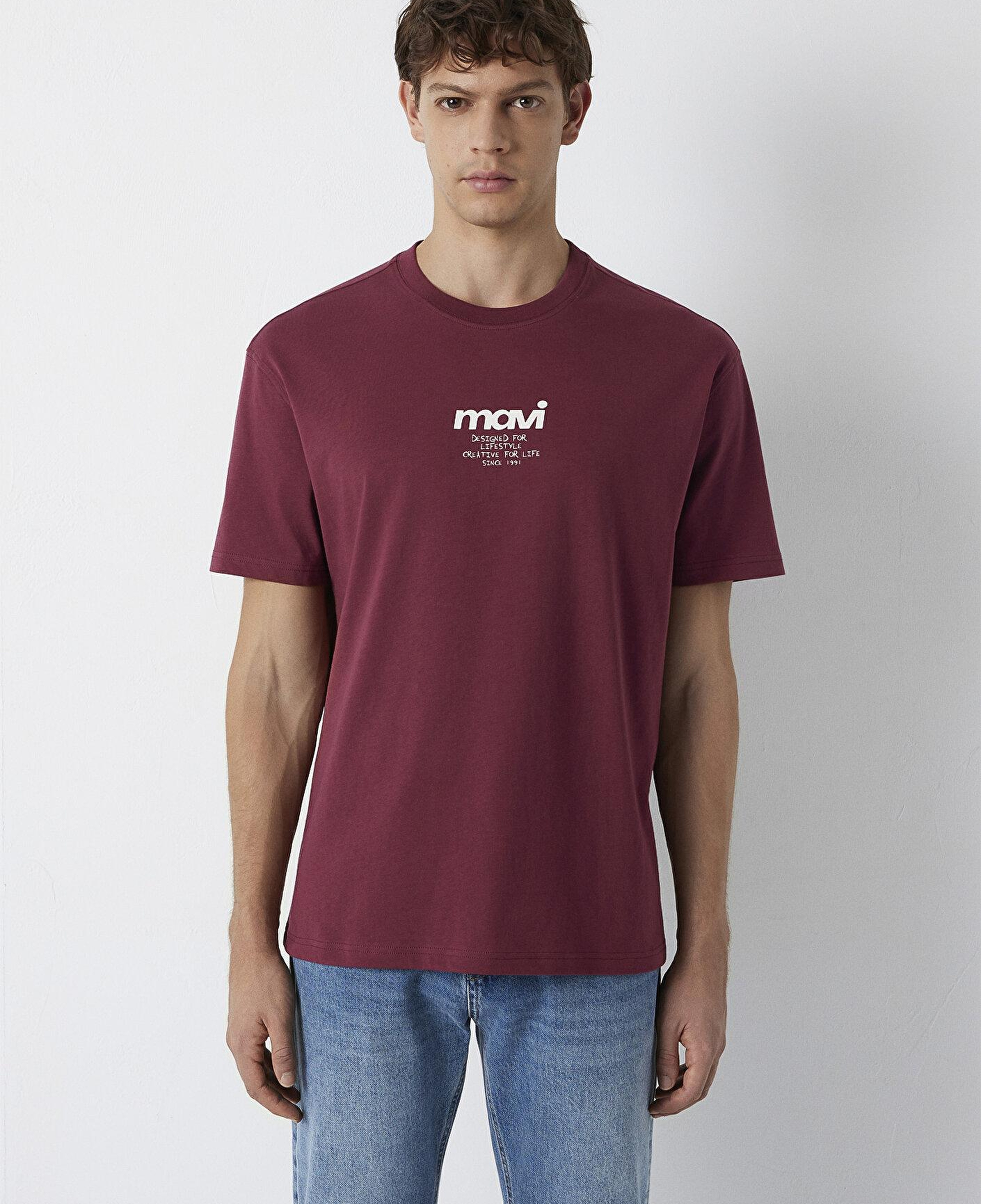 Mavi Mavi Logo Baskılı Bordo Tişört Loose Fit / Bol Rahat Kesim 0613673-30214