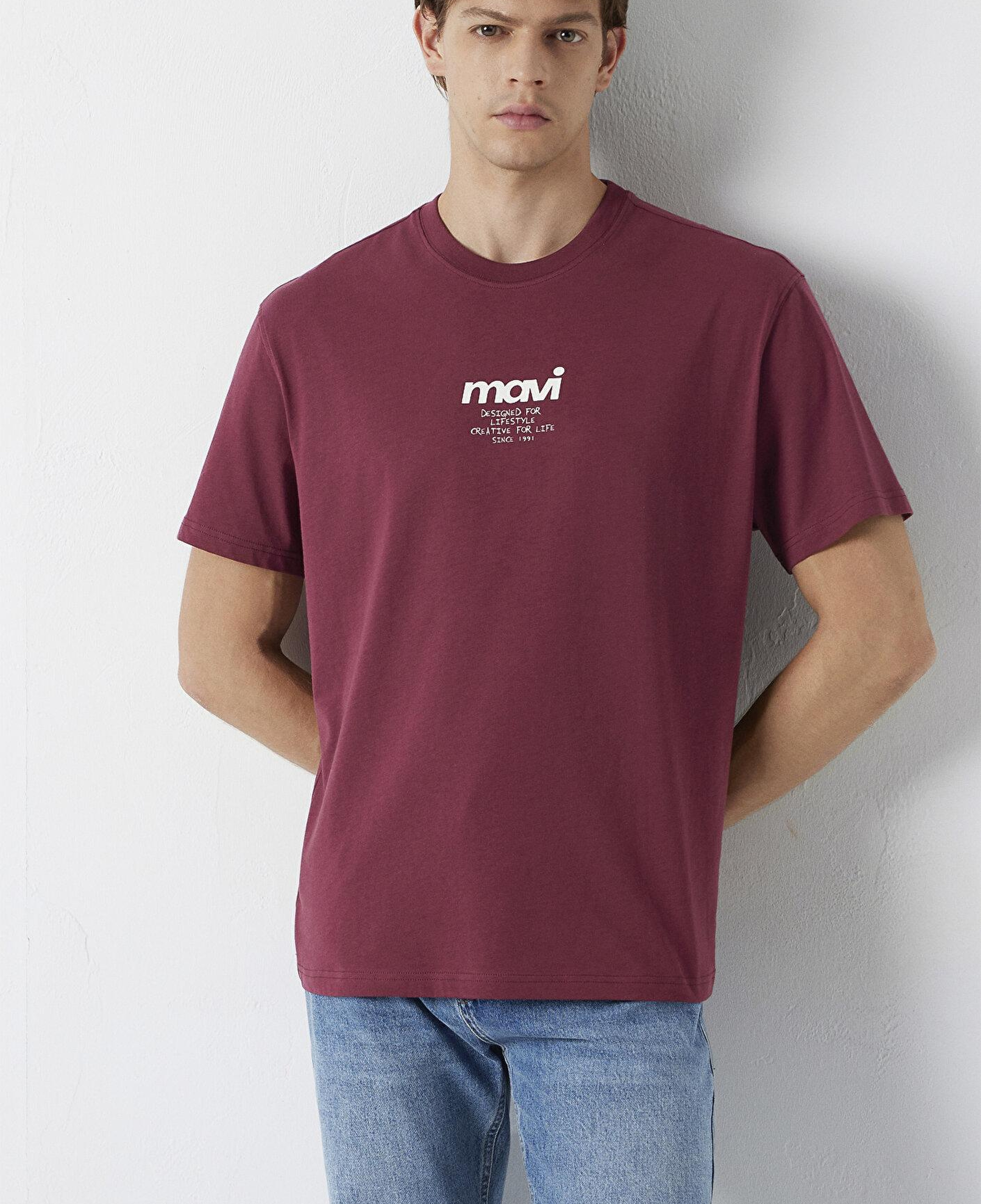 Mavi Mavi Logo Baskılı Bordo Tişört Loose Fit / Bol Rahat Kesim 0613673-30214