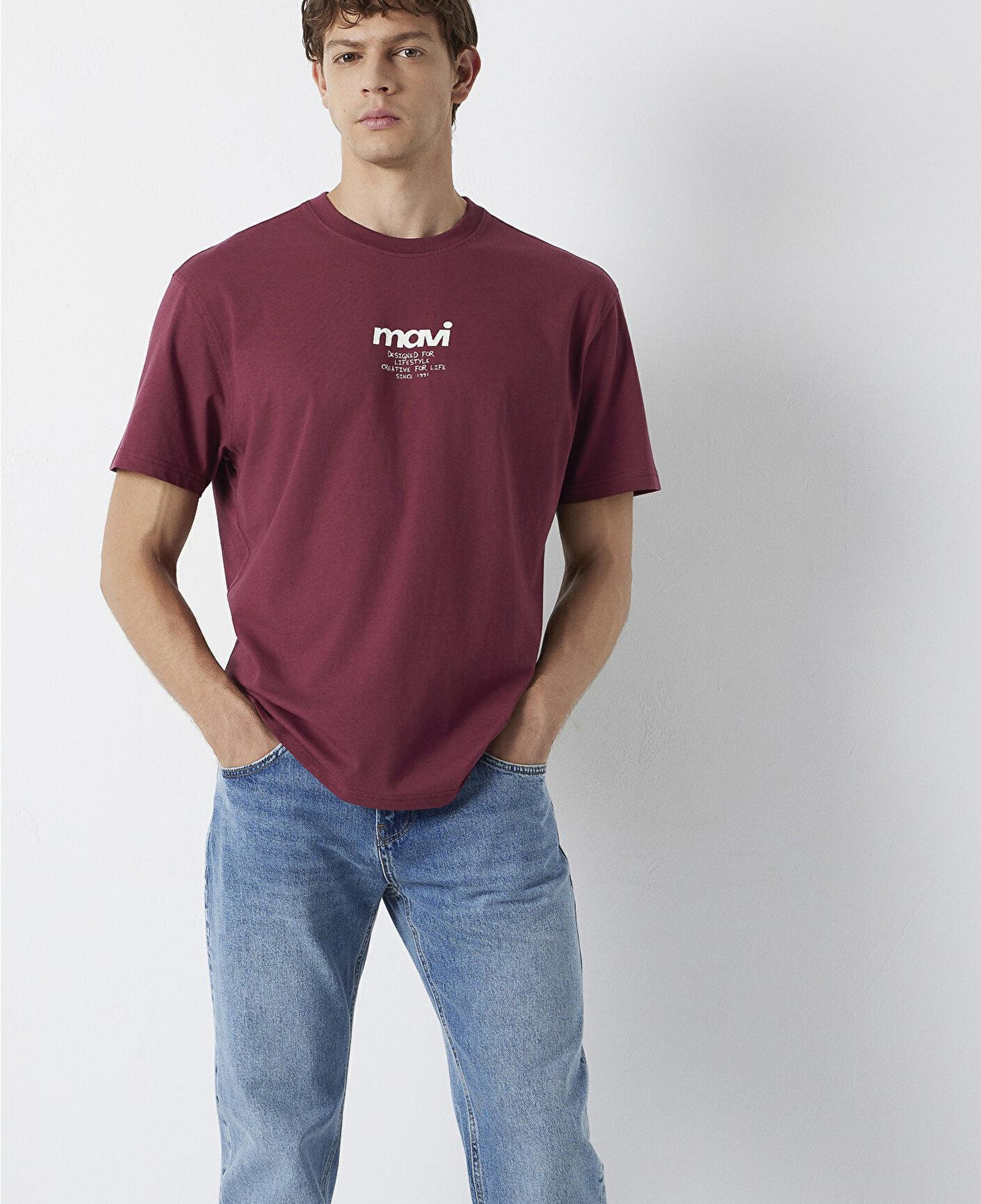 Mavi Mavi Logo Baskılı Bordo Tişört Loose Fit / Bol Rahat Kesim 0613673-30214