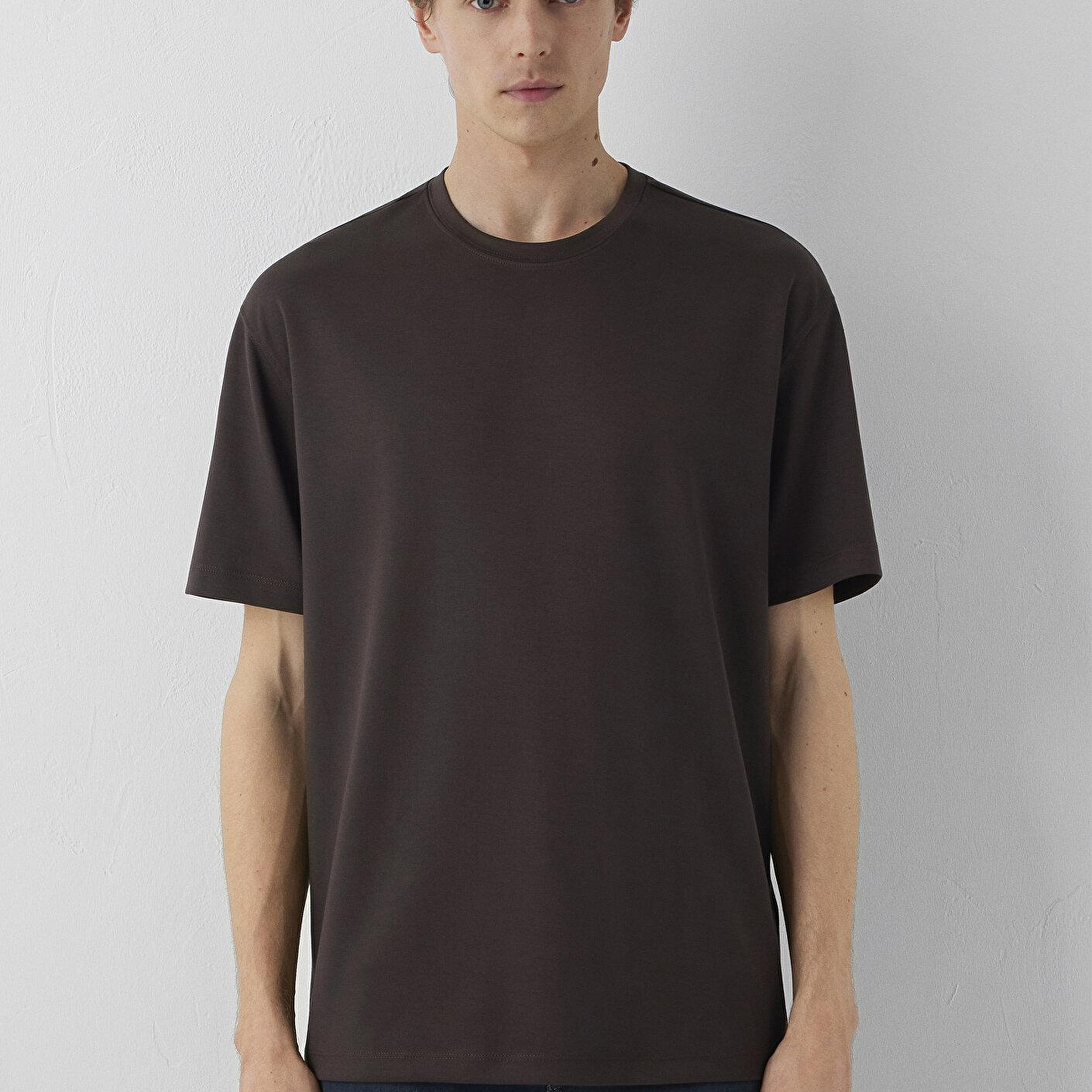 Mavi Kahverengi Tişört Loose Fit / Bol Rahat Kesim 0613467-70219