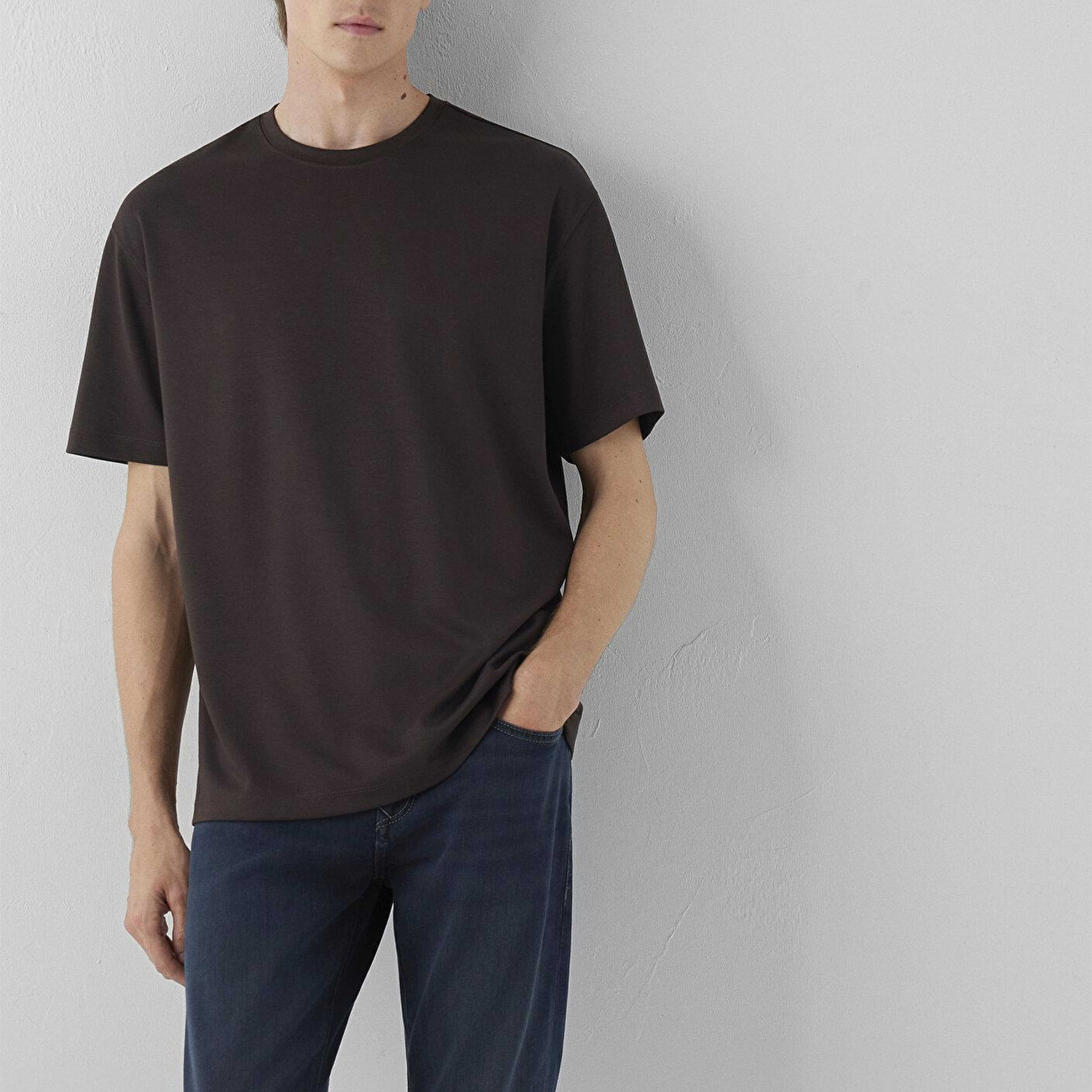 Mavi Kahverengi Tişört Loose Fit / Bol Rahat Kesim 0613467-70219