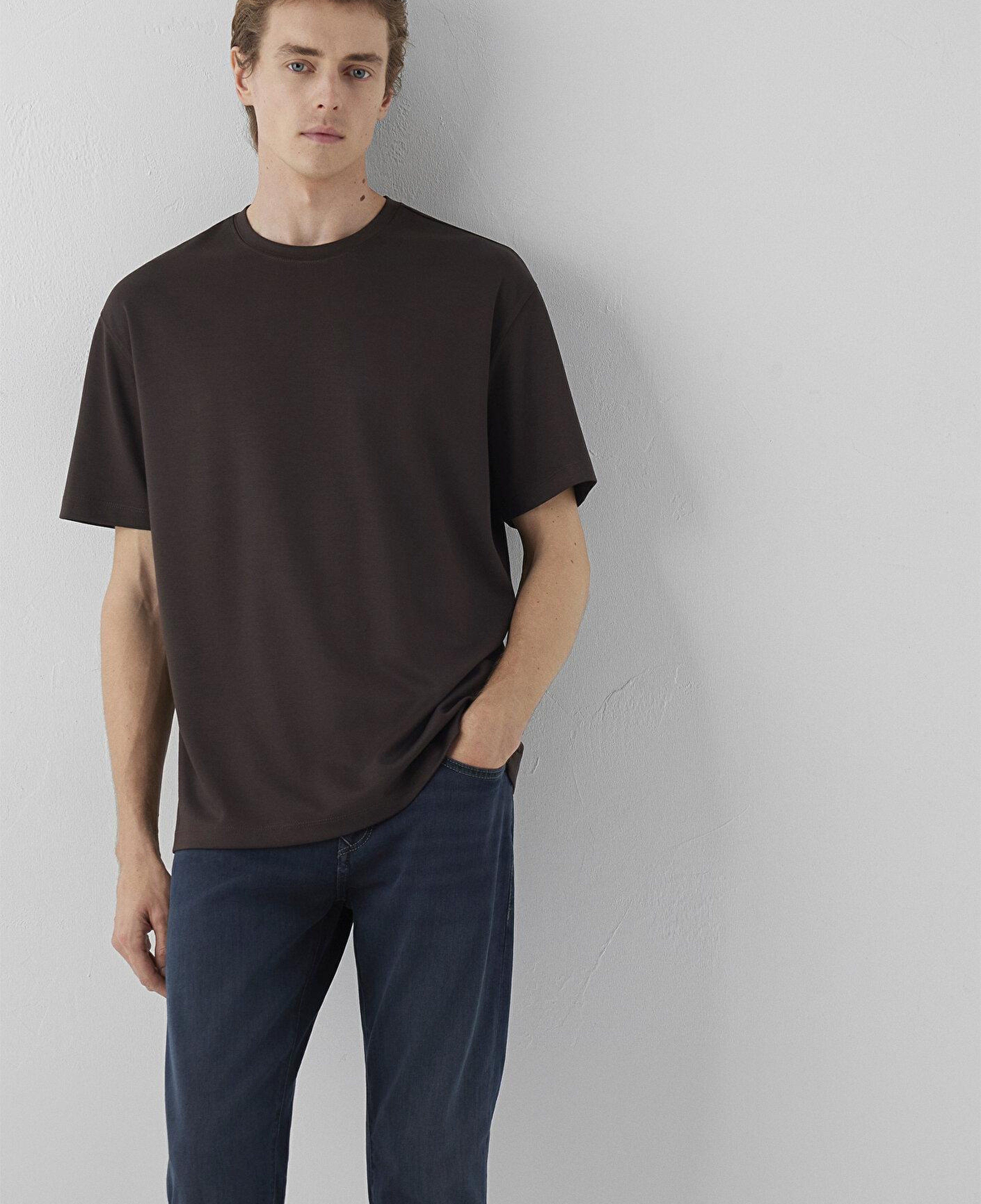 Mavi Kahverengi Tişört Loose Fit / Bol Rahat Kesim 0613467-70219
