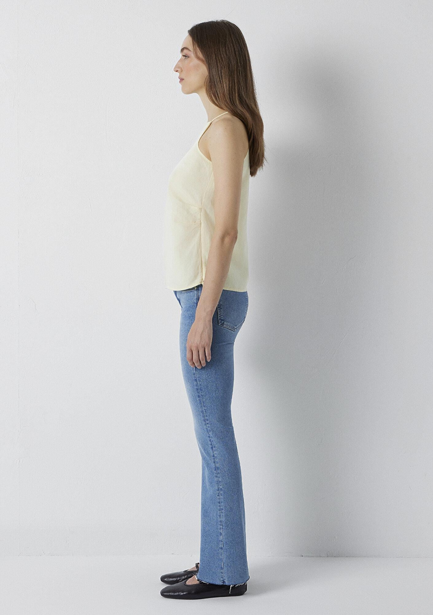 Mavi Sarı Keten Bluz 1220399-84571