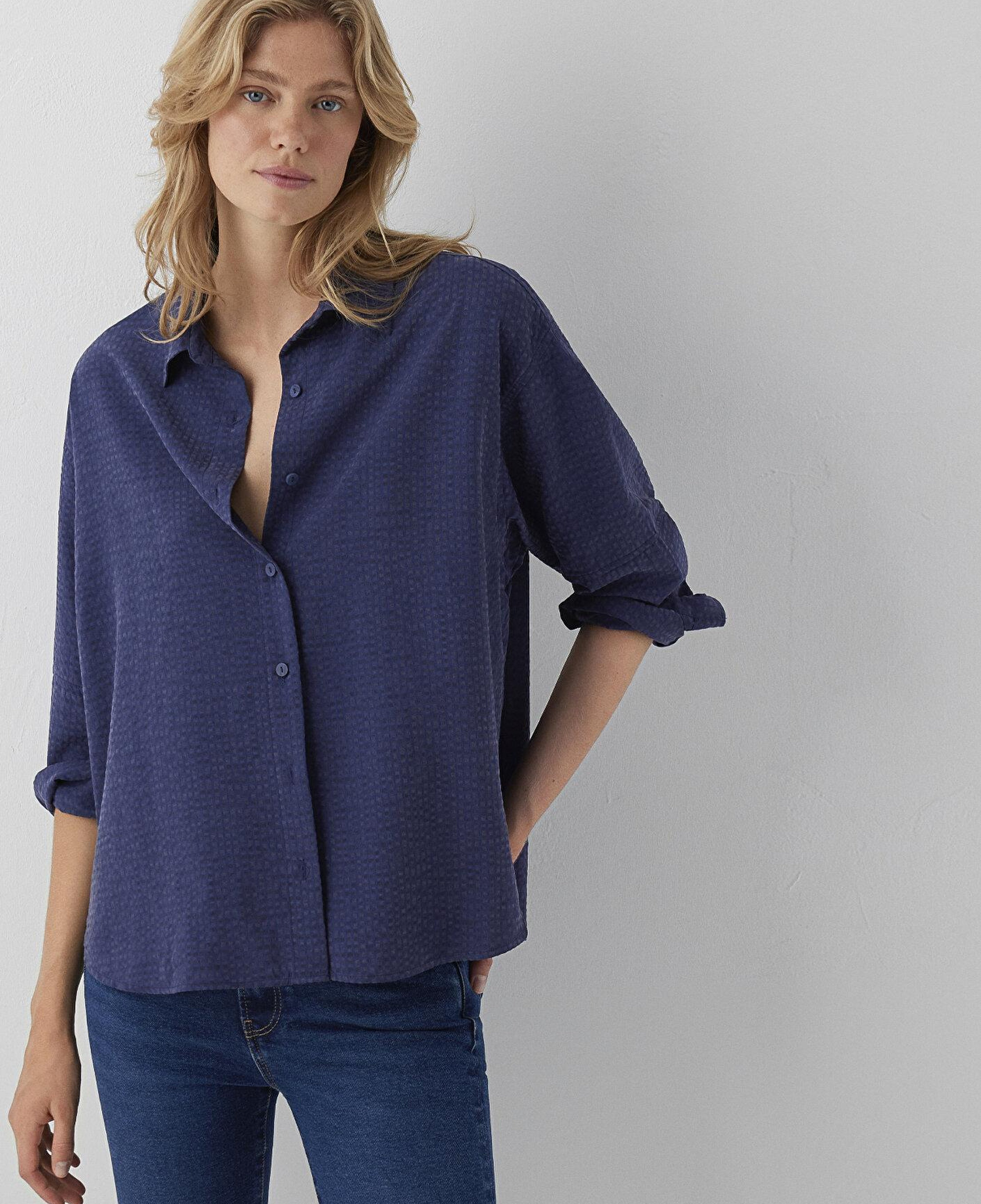 Mavi Lacivert Gömlek Oversize / Geniş Kesim 1220468-81617