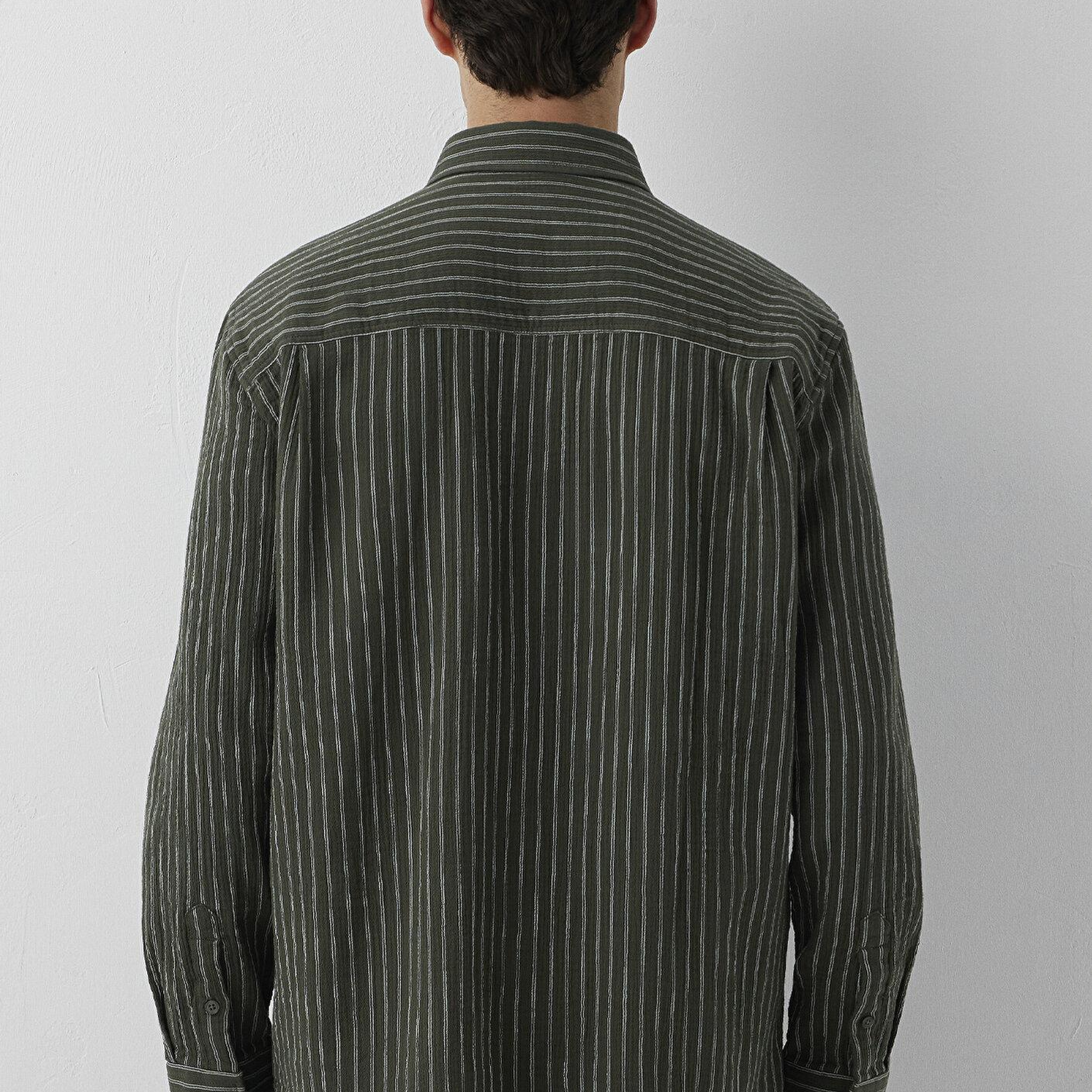 Mavi Çizgili Yeşil Gömlek Loose Fit / Bol Rahat Kesim 0211969-A7375