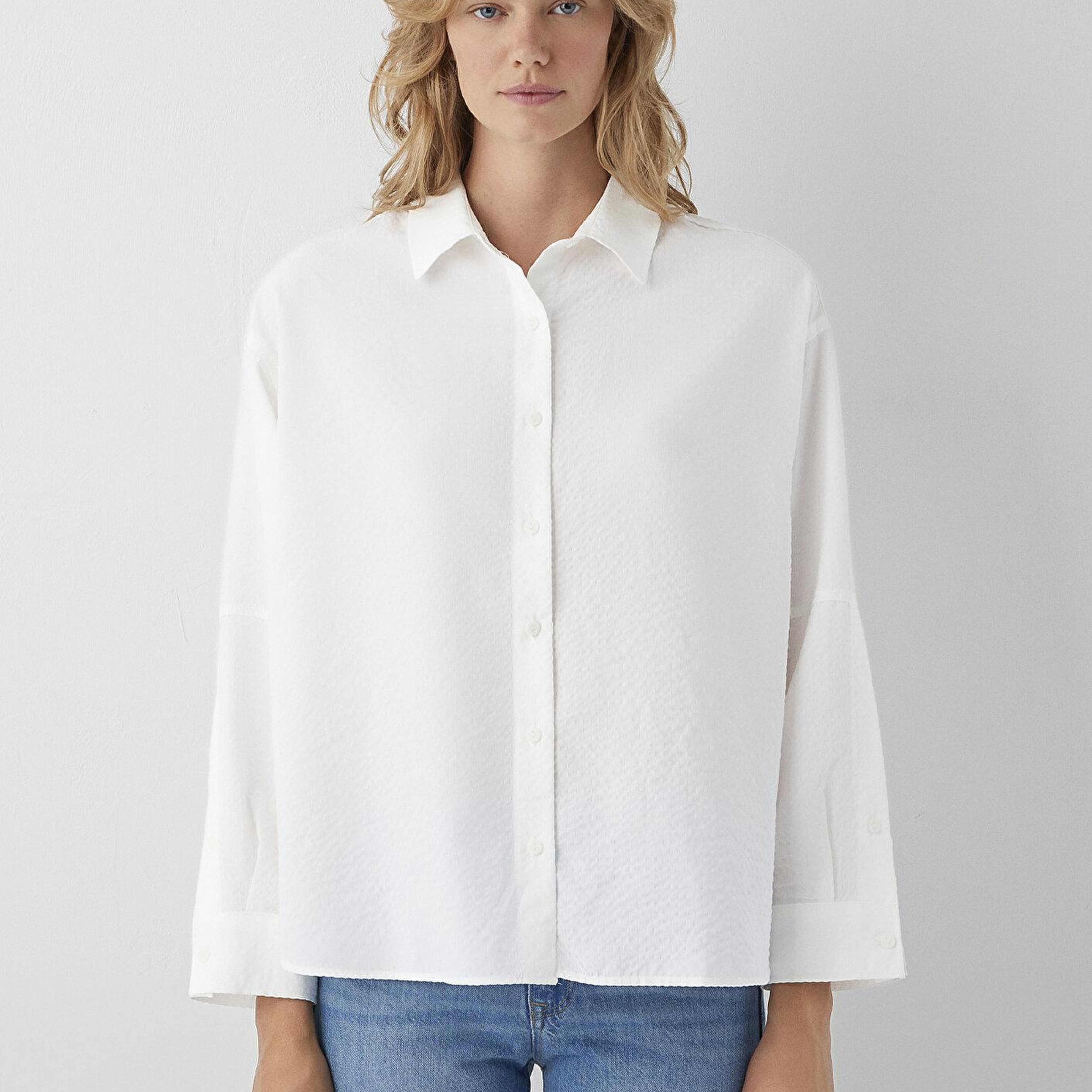 Mavi Beyaz Gömlek Oversize / Geniş Kesim 1220468-89583