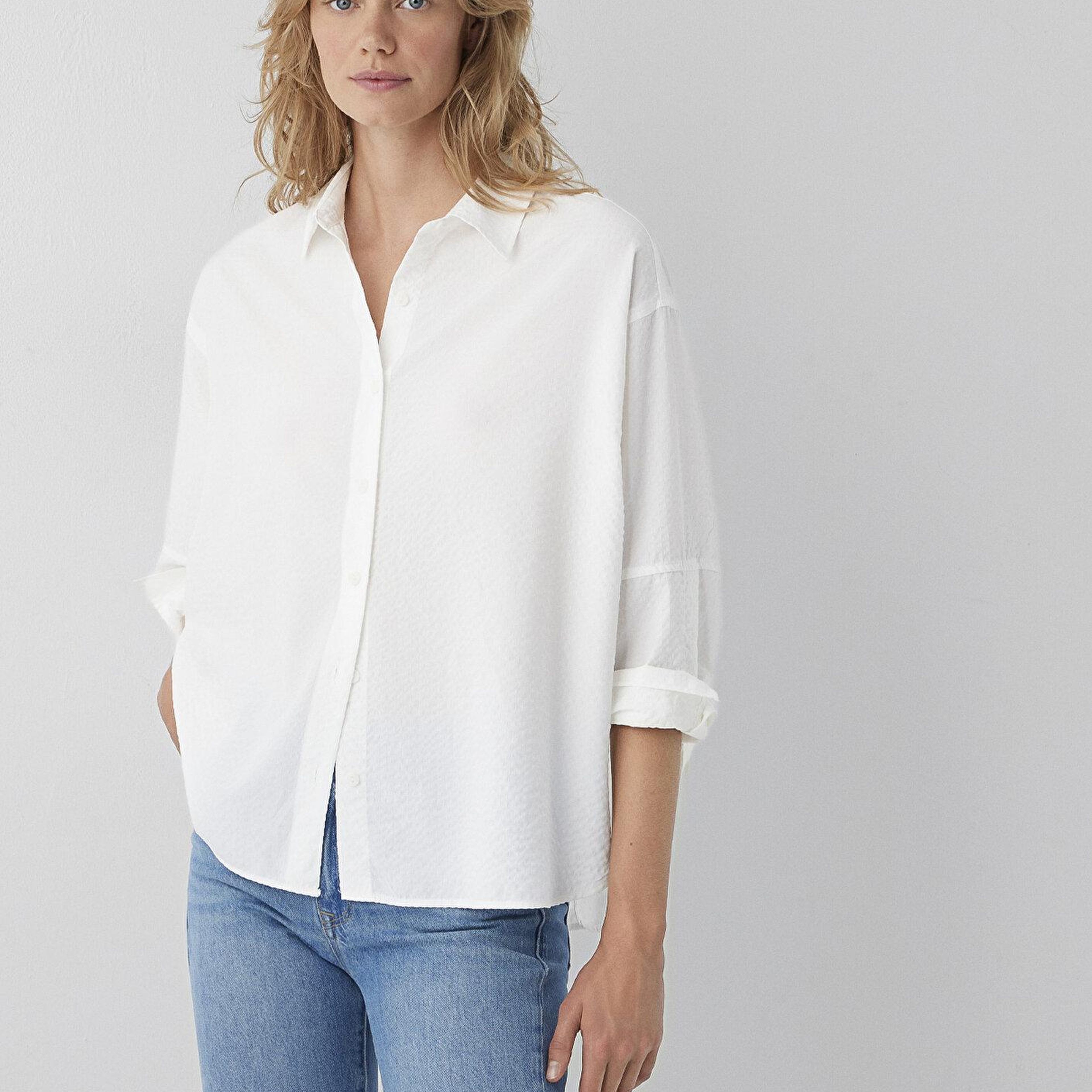 Mavi Beyaz Gömlek Oversize / Geniş Kesim 1220468-89583