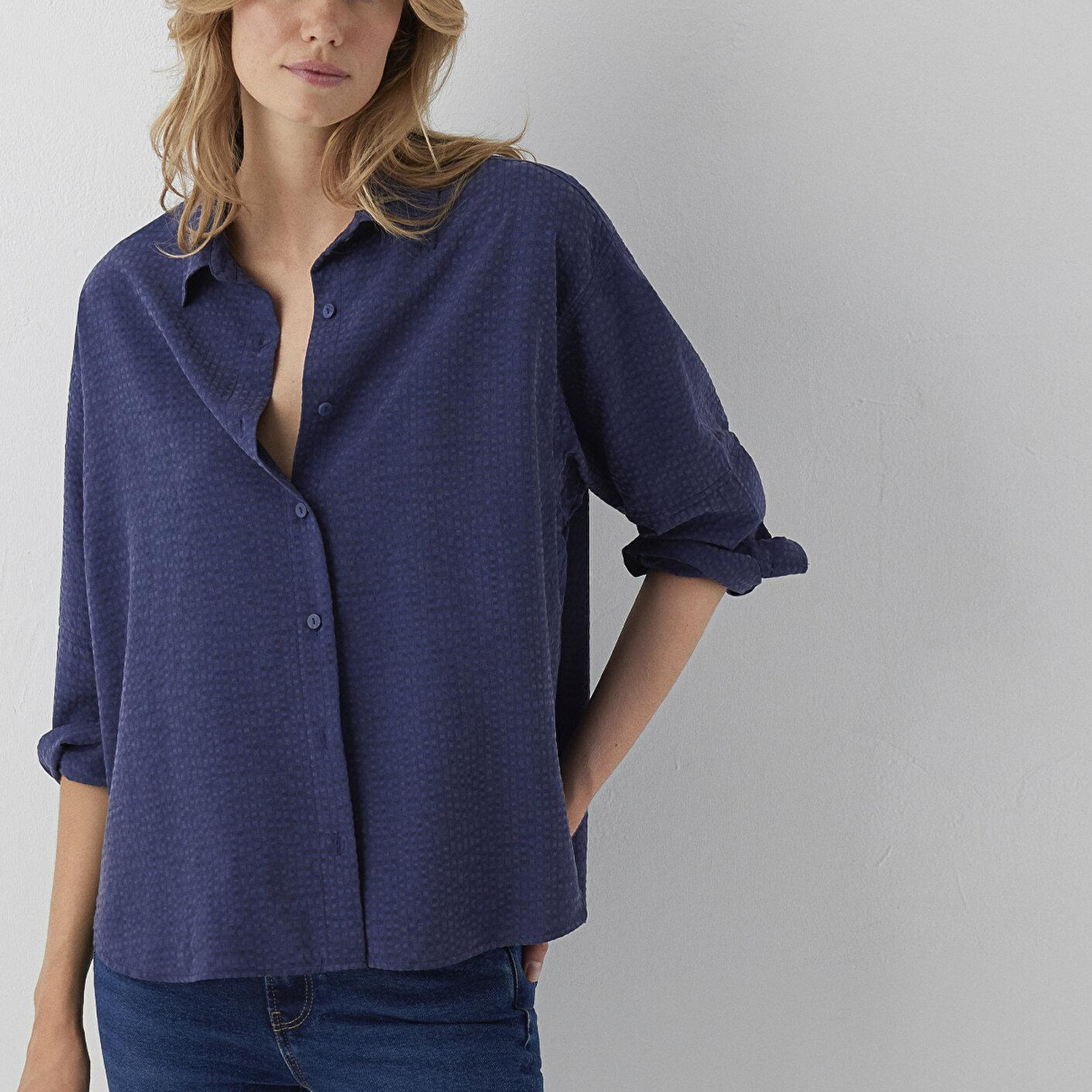 Mavi Lacivert Gömlek Oversize / Geniş Kesim 1220468-81617