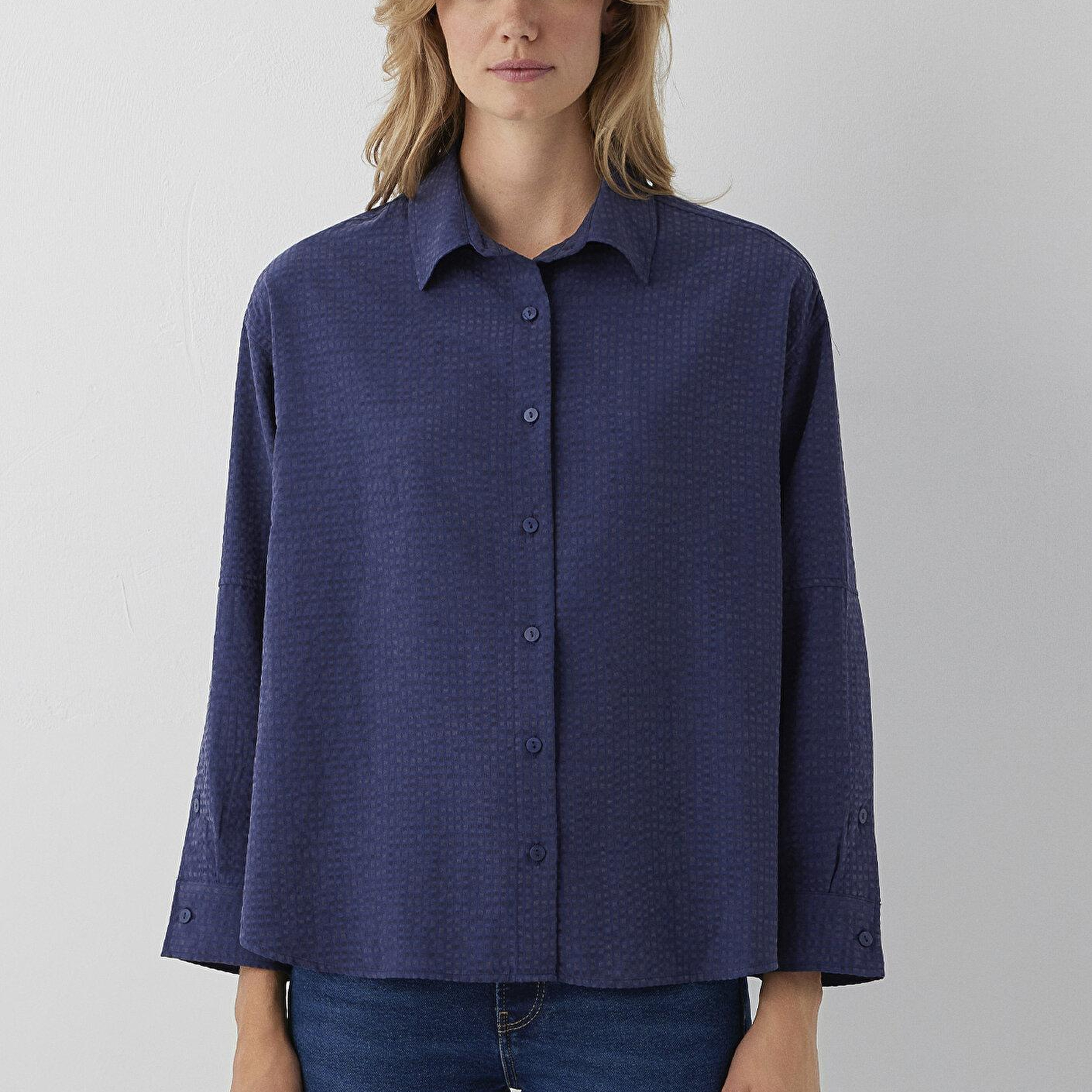 Mavi Lacivert Gömlek Oversize / Geniş Kesim 1220468-81617