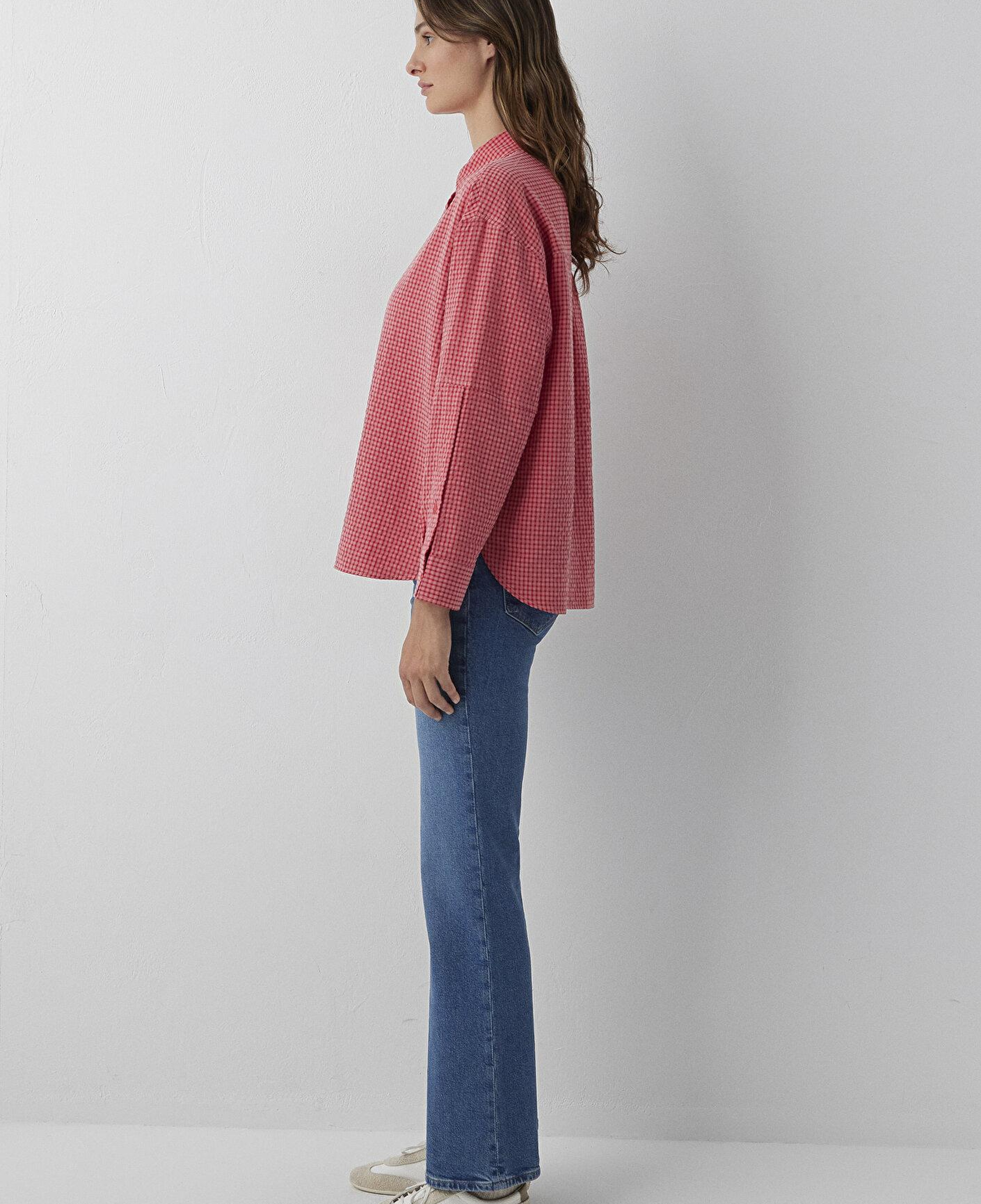 Mavi Kareli Kırmızı Gömlek Oversize / Geniş Kesim 1220468-83957