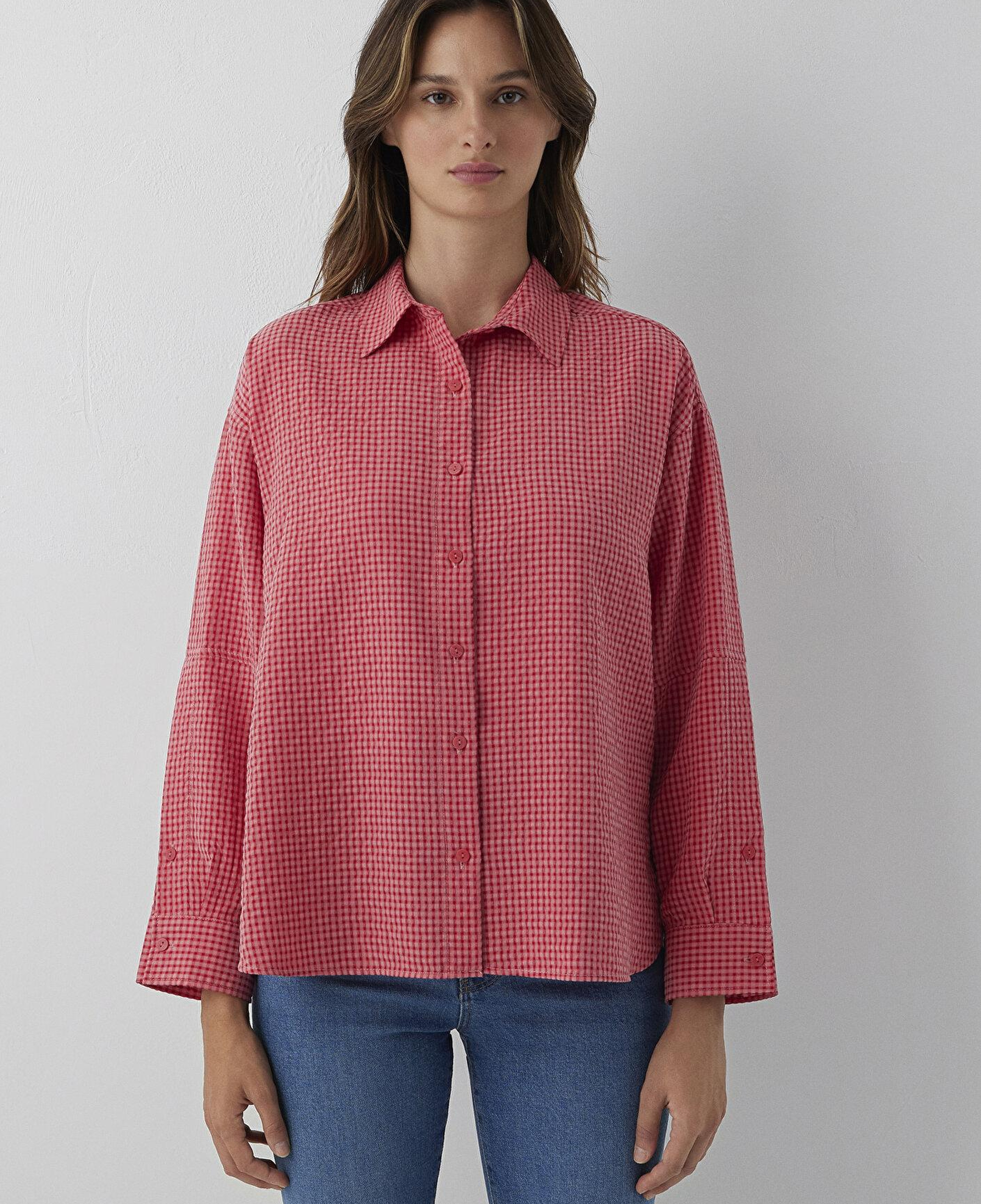 Mavi Kareli Kırmızı Gömlek Oversize / Geniş Kesim 1220468-83957