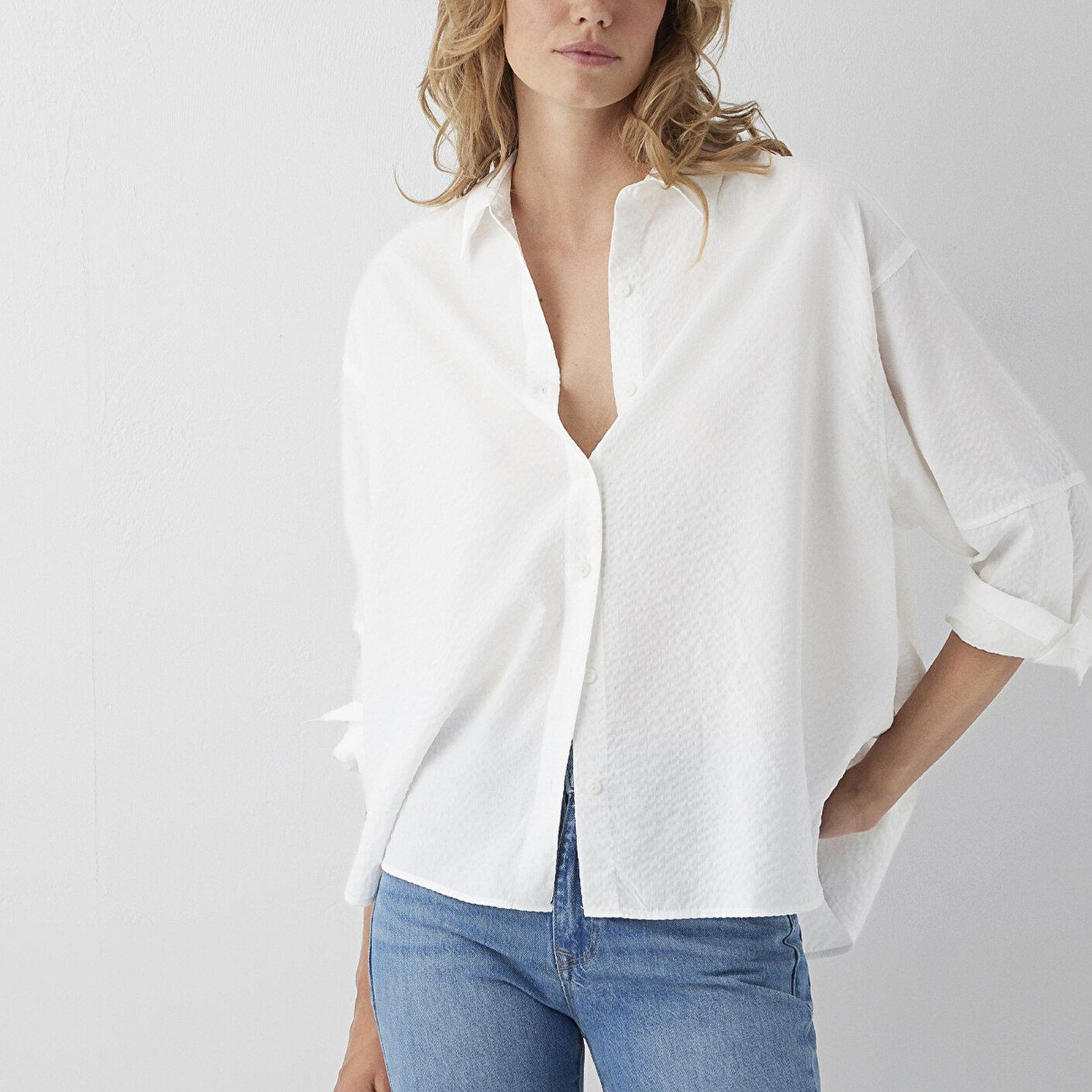 Mavi Beyaz Gömlek Oversize / Geniş Kesim 1220468-89583