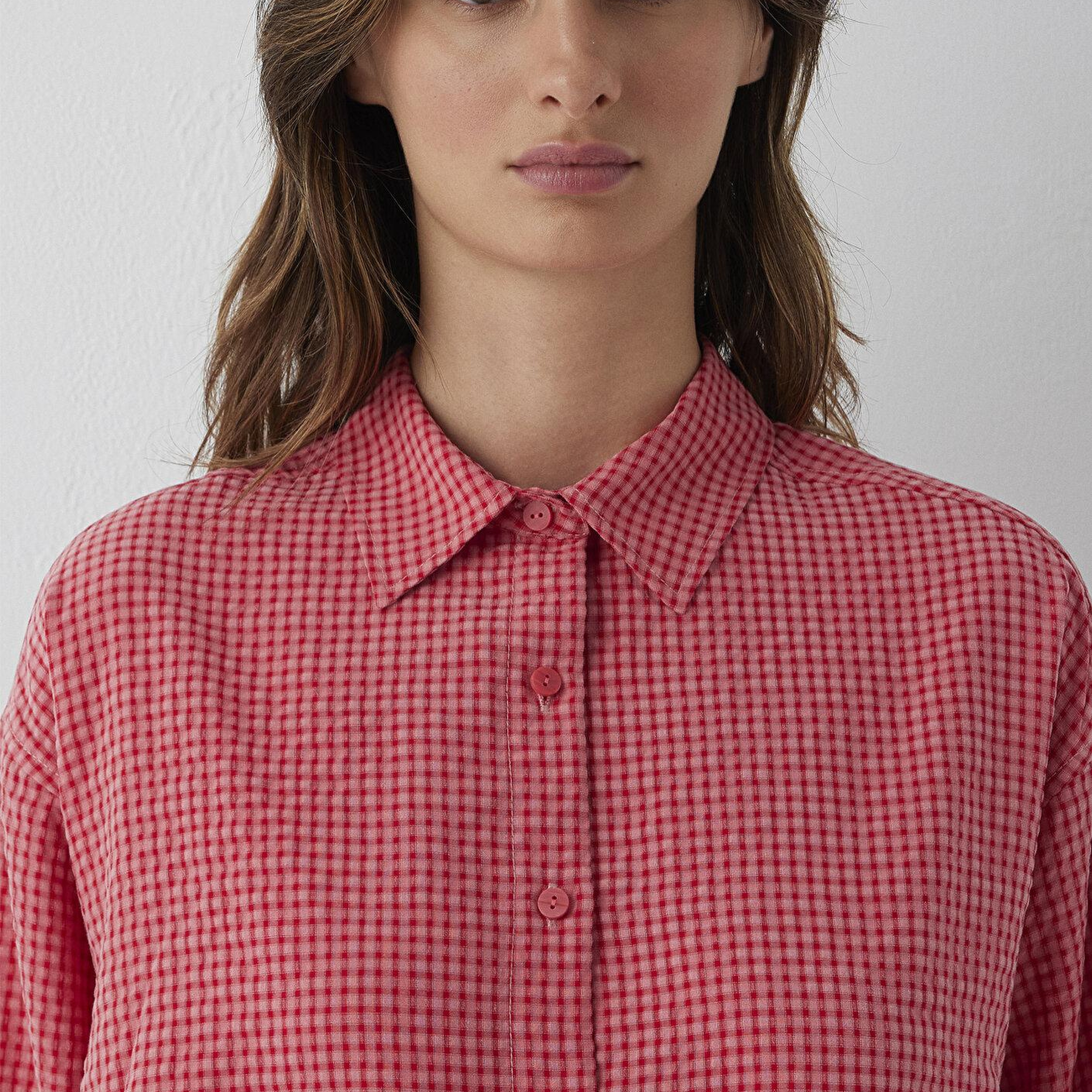 Mavi Kareli Kırmızı Gömlek Oversize / Geniş Kesim 1220468-83957