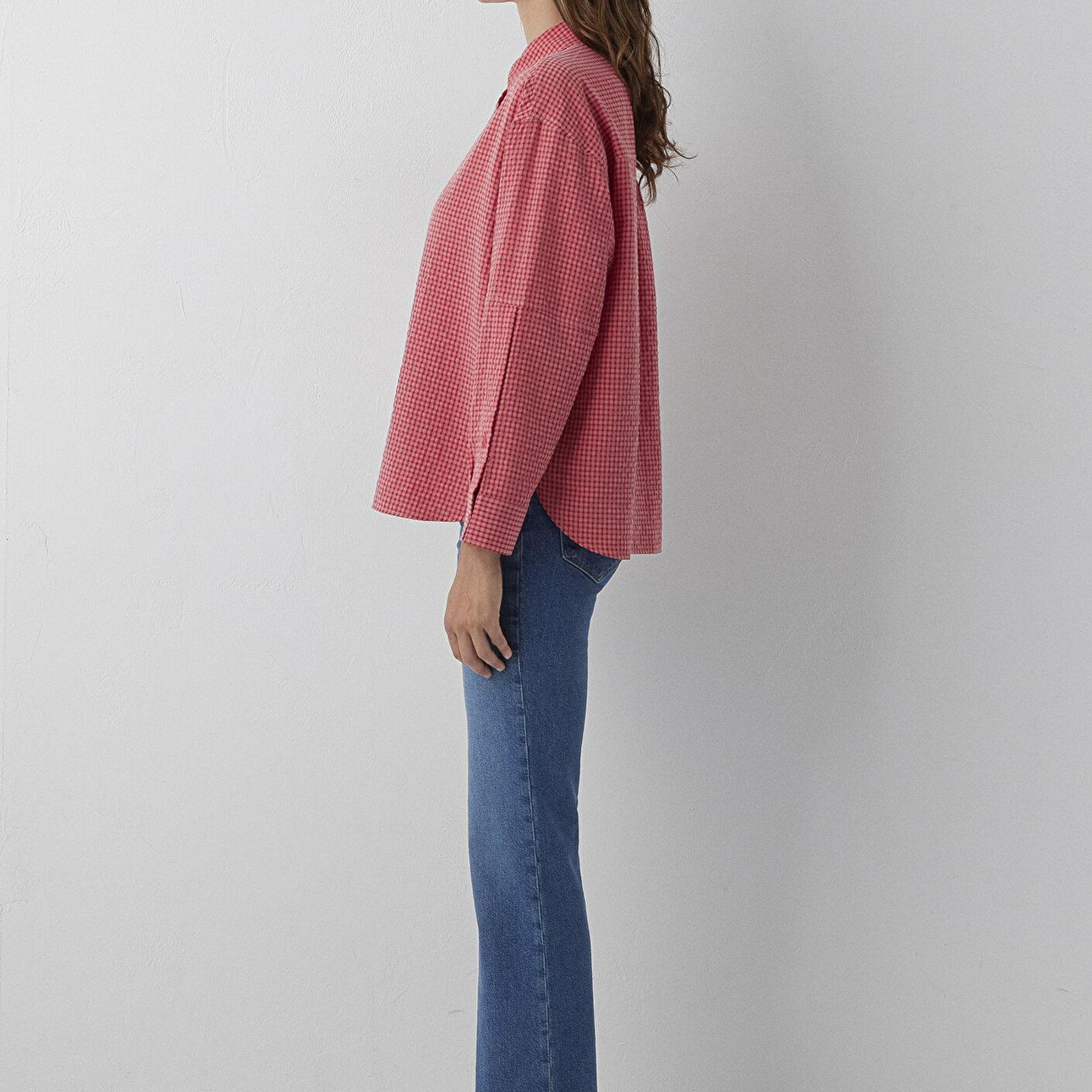 Mavi Kareli Kırmızı Gömlek Oversize / Geniş Kesim 1220468-83957