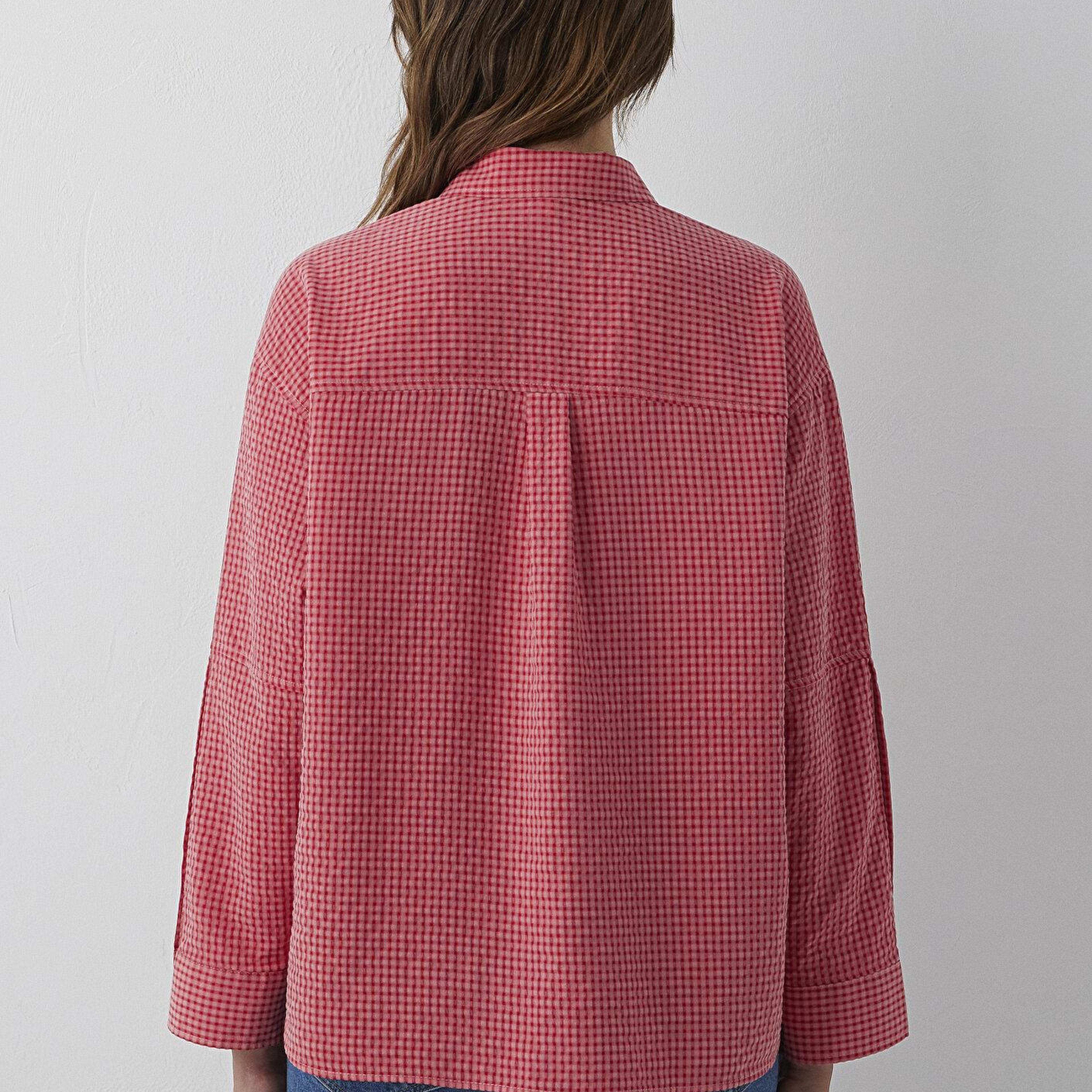Mavi Kareli Kırmızı Gömlek Oversize / Geniş Kesim 1220468-83957