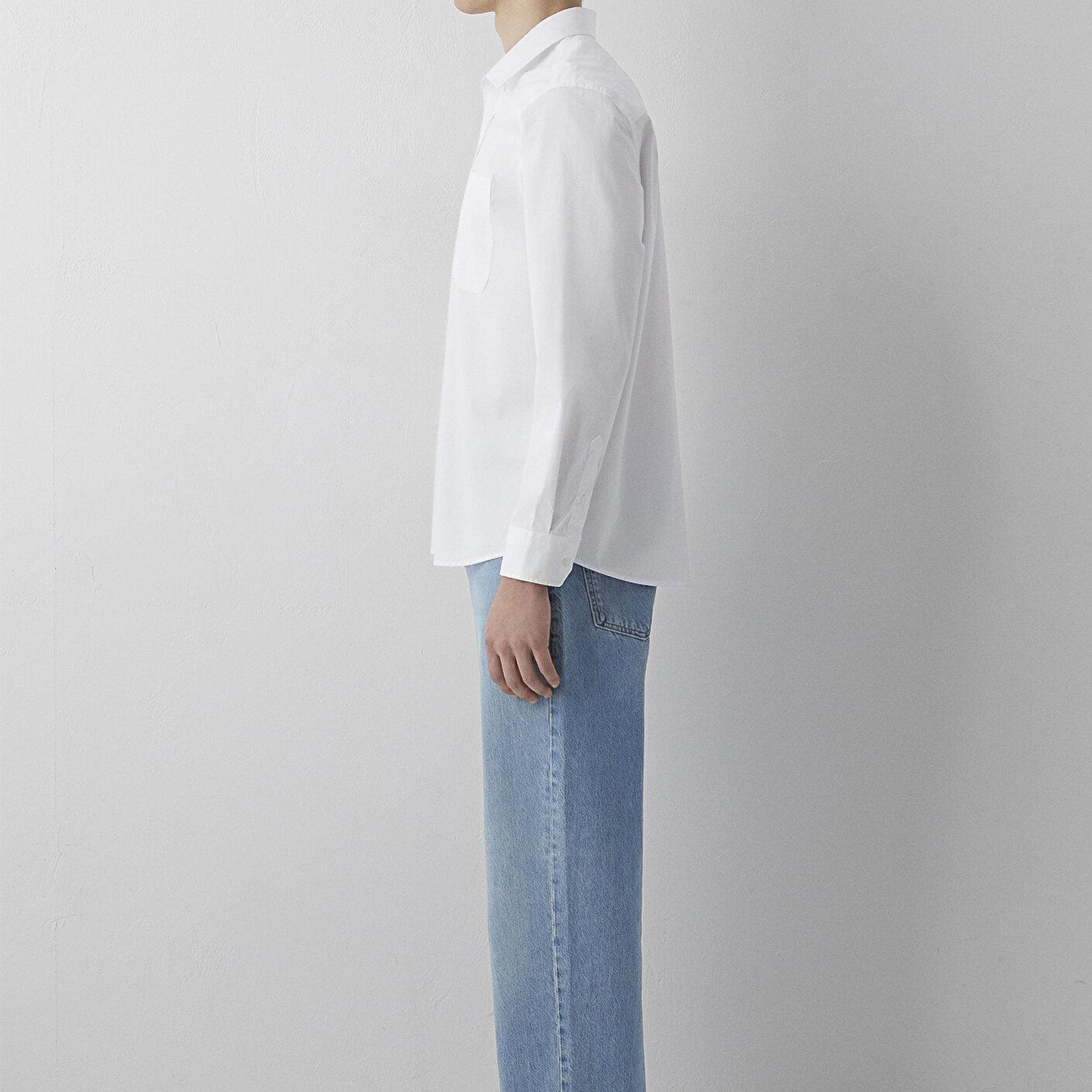 Mavi Cepli Beyaz Gömlek Loose Fit / Bol Rahat Kesim 0212126-620
