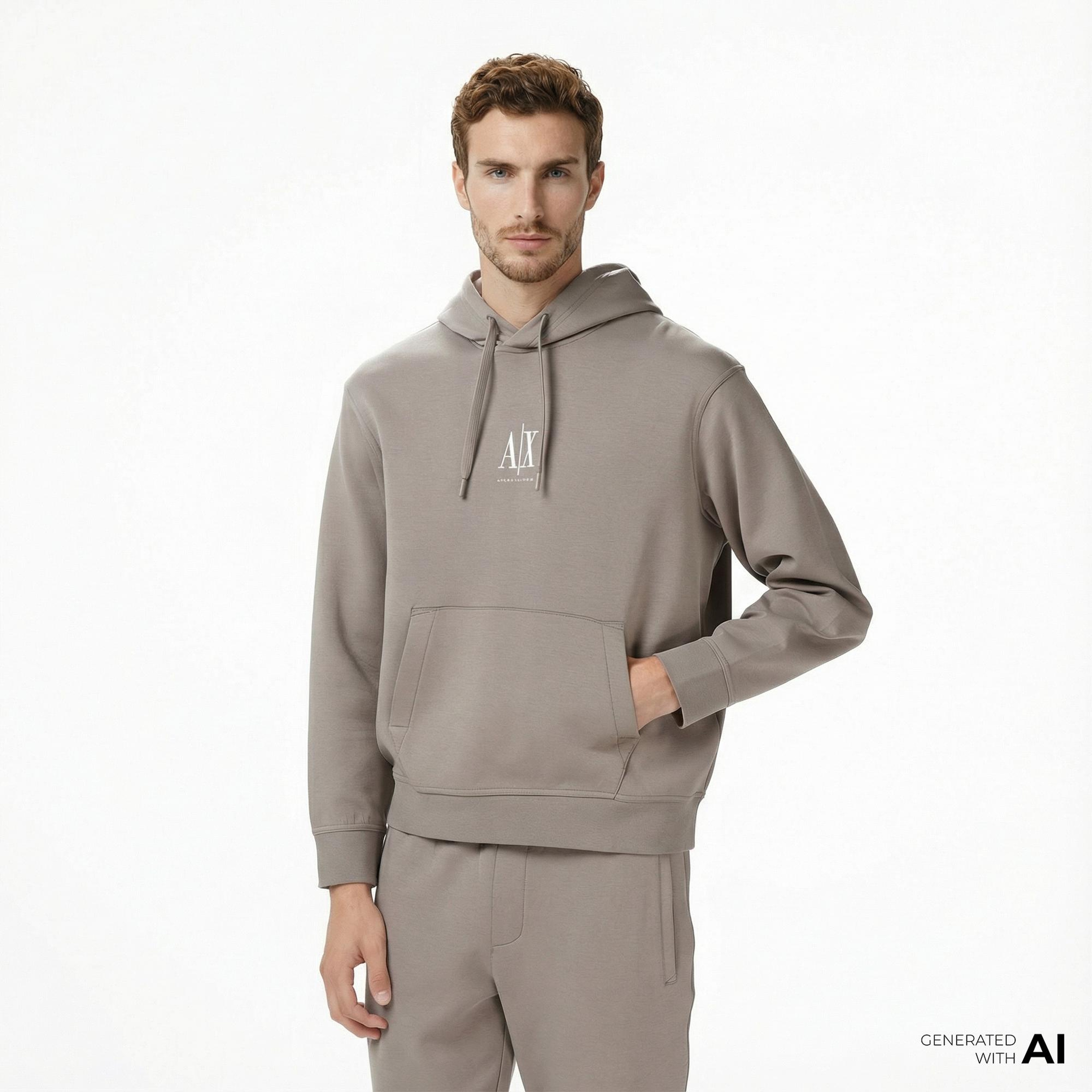 Armani Exchange Erkek Bej Hoodie