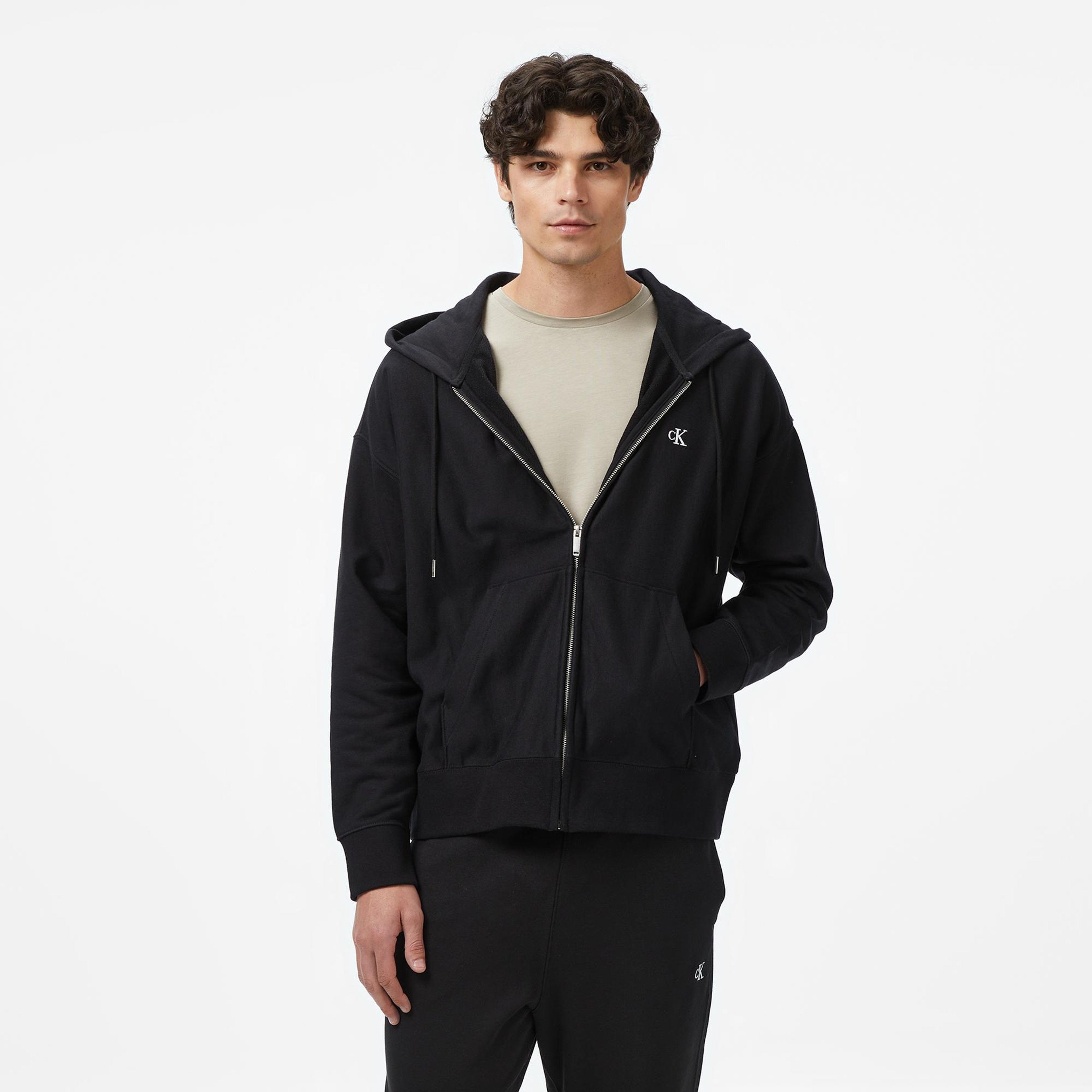 Calvin Klein Premium Terry Monogram Erkek Siyah Hoodie